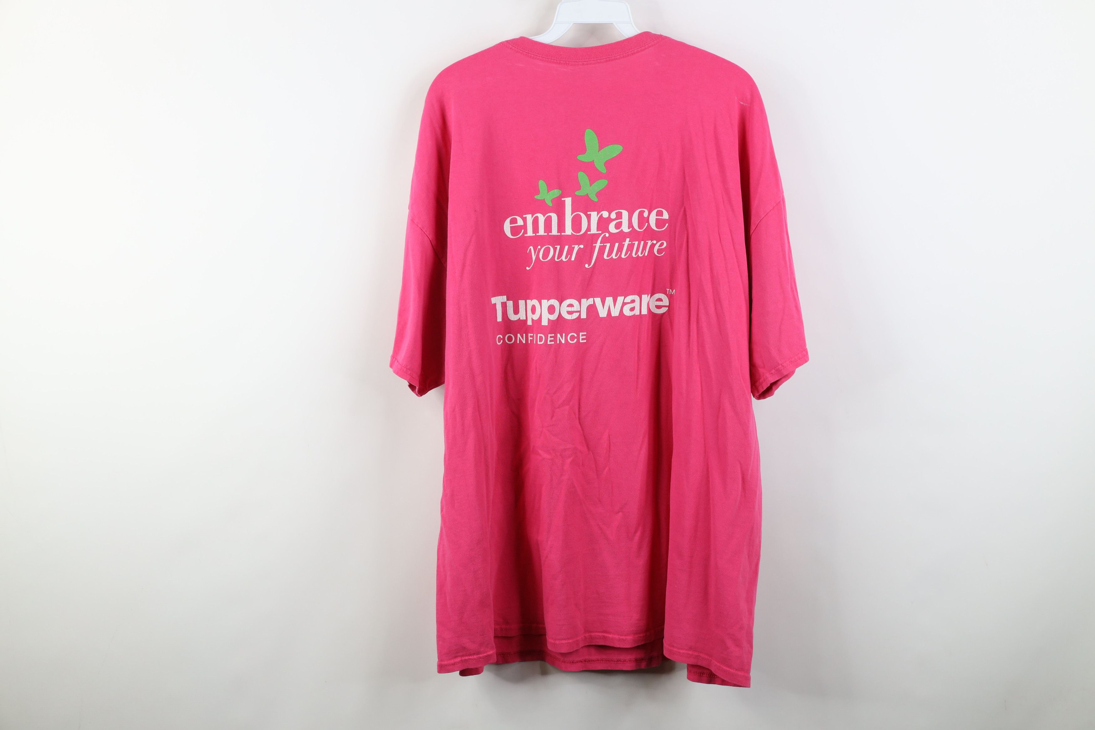 Vintage Vintage 90s Y2K Tupperware Butterfly T-Shirt Pink Cotton Size XXL / US 16-18 / IT 52-54 - 14 Thumbnail