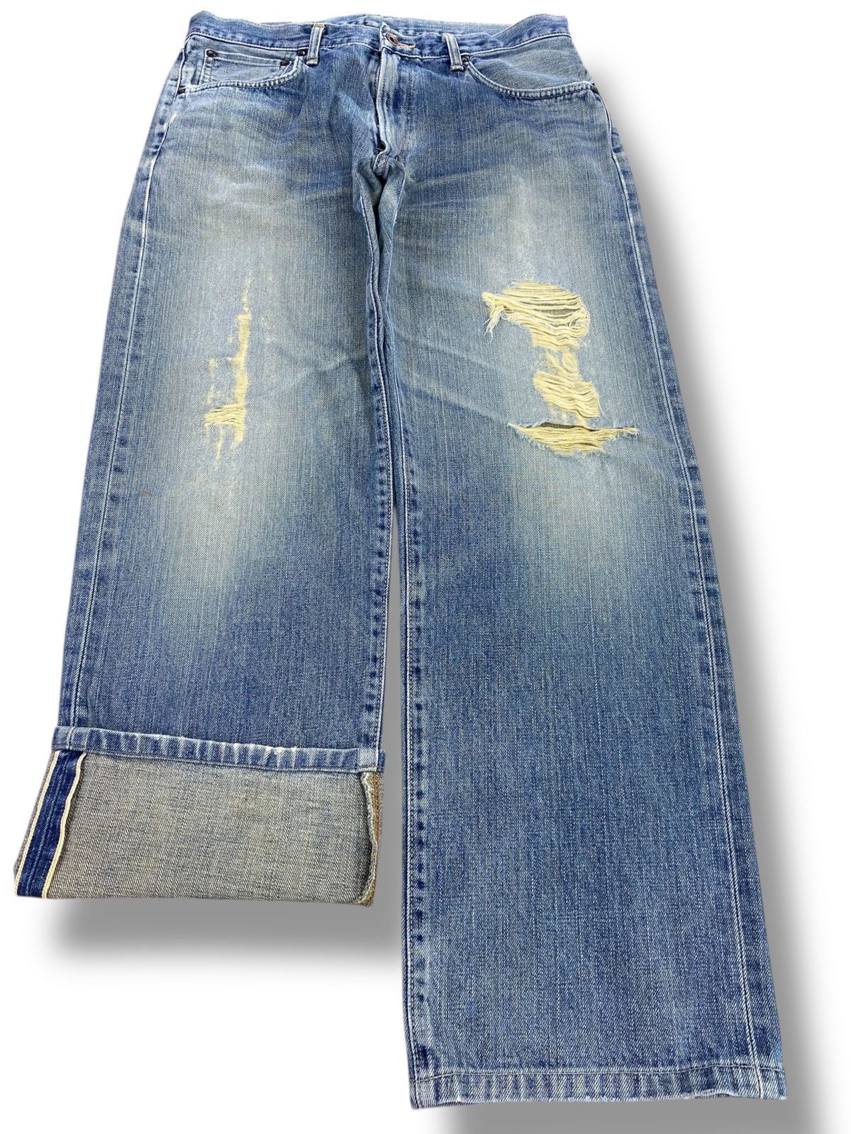 Edwin X Selvage Faded Wash Ripped Style Straight Leg Jeans