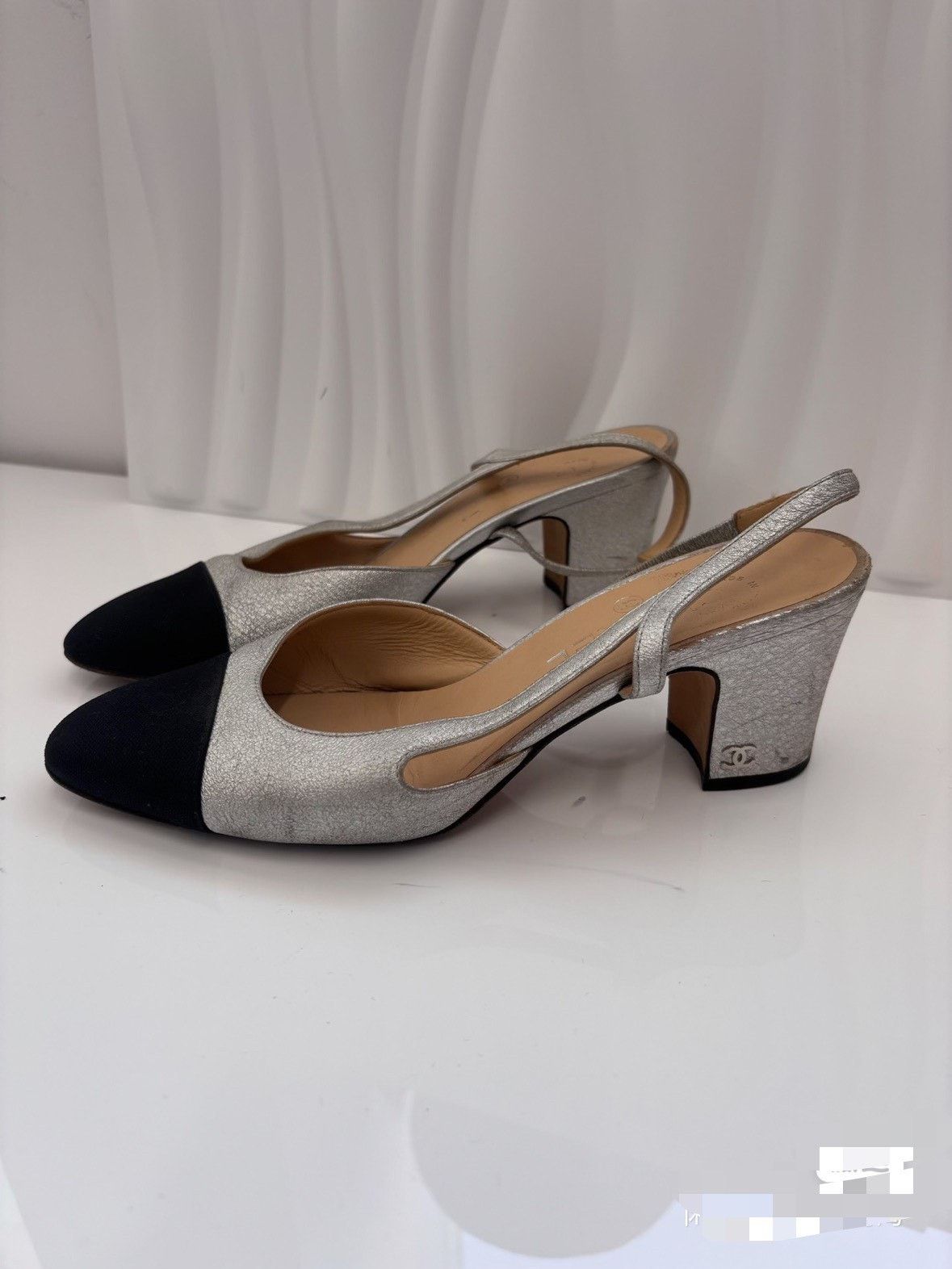 Chanel Chanel Silver Black Slingback Heel Size US 7 / IT 37 - 1 Thumbnail