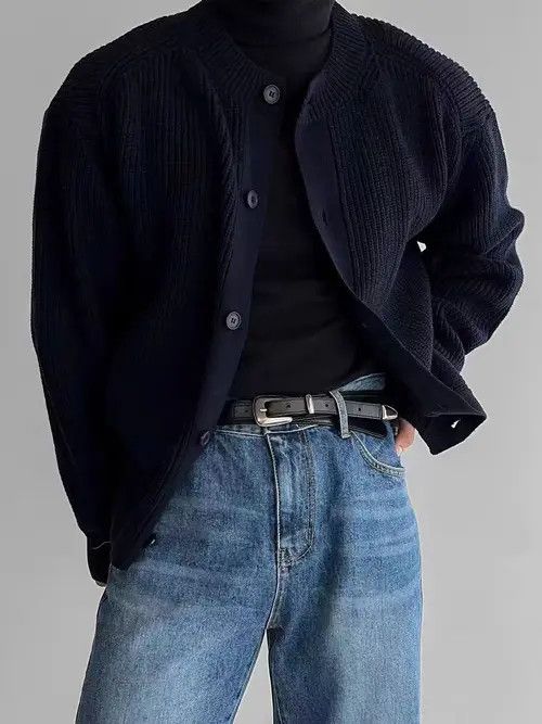 VIBE Vintage Blue L Buttoned Casual Sweater Knit Jacket Size US L / EU 52-54 / 3 - 1 Thumbnail