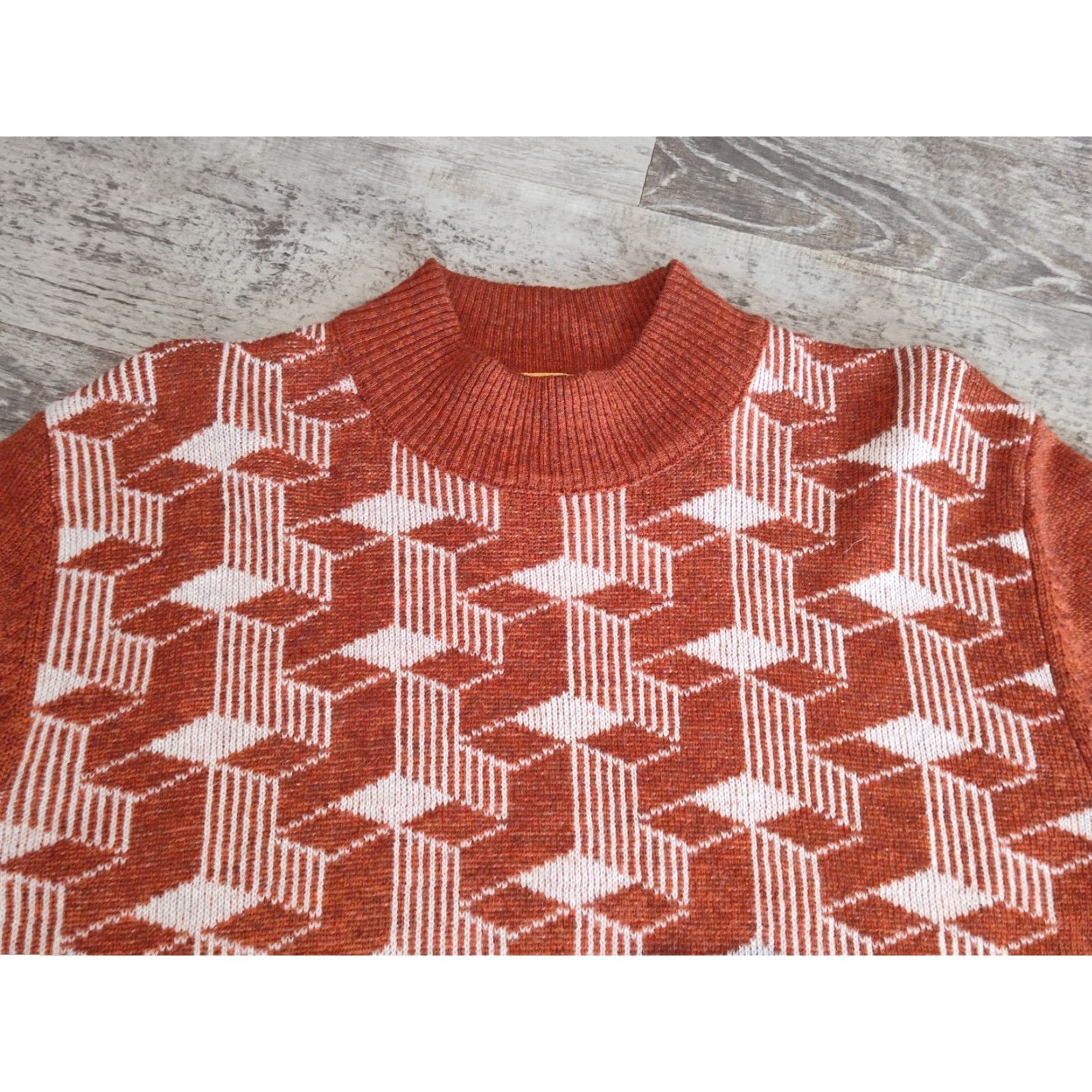 Levi's VINTAGE Levi's Wool Geometric Mens Mock Neck Sweater Regular Medium Orange Casual Winter Fall Spring Size US M / EU 48-50 / 2 - 4 Thumbnail