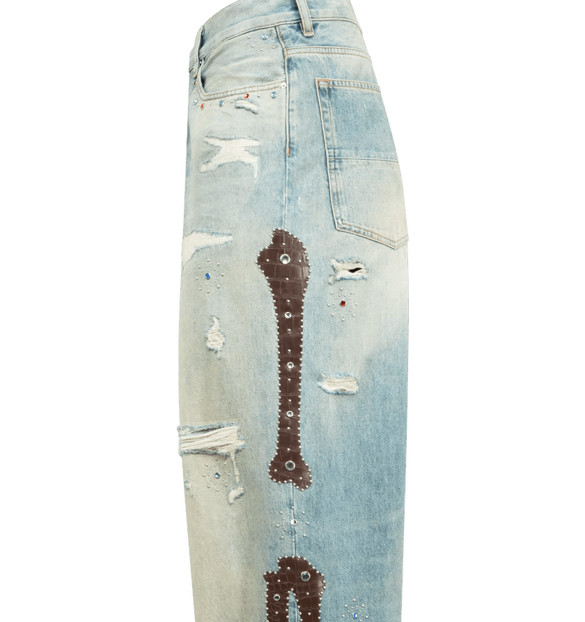 Amiri o1h1sh10526 Bones Studded Baggy Jean Size US 32 / EU 48 - 3 Thumbnail