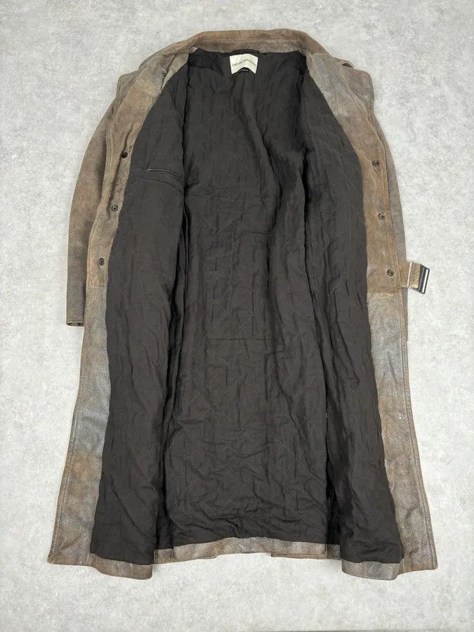 Emporio Armani AW2003 Emporio Armani Brown Eroded Leather Belted Trench Coat Size S / US 4 / IT 40 - 5 Thumbnail