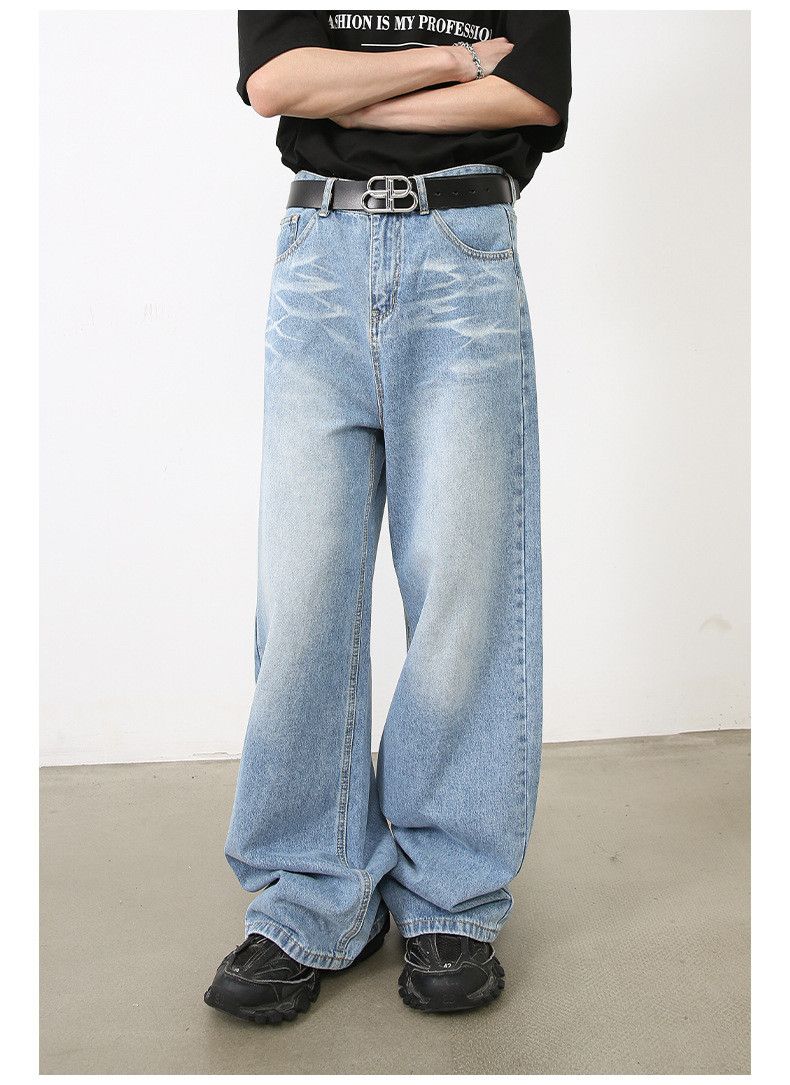 Jean Japanese retro loose straight men's whisker trendy jeans Size US 32 / EU 48 - 2 Thumbnail