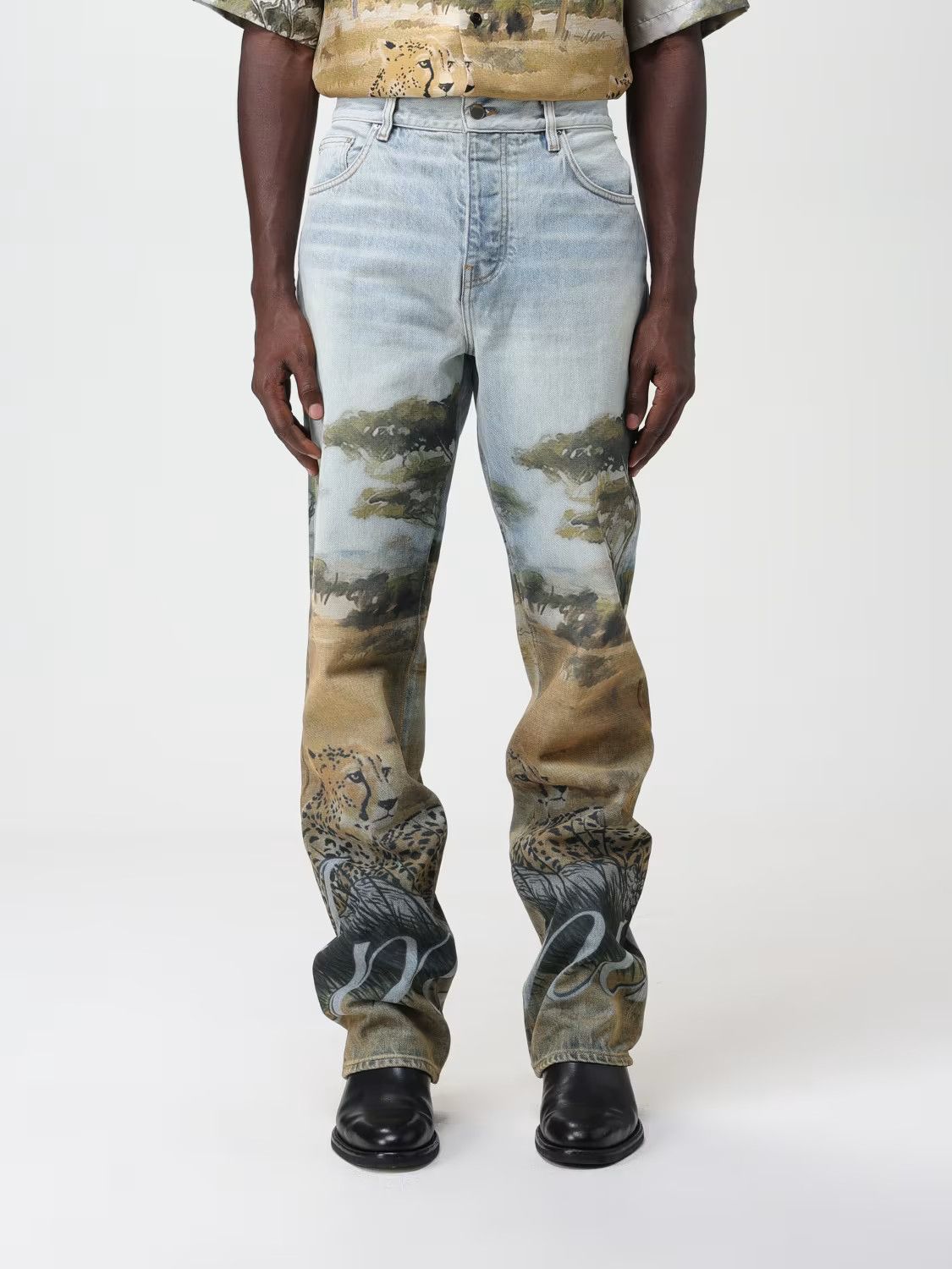 Amiri o1c11t2y0424 Printed Safari Straight Denim Jeans in Blue Size US 34 / EU 50 - 1 Thumbnail