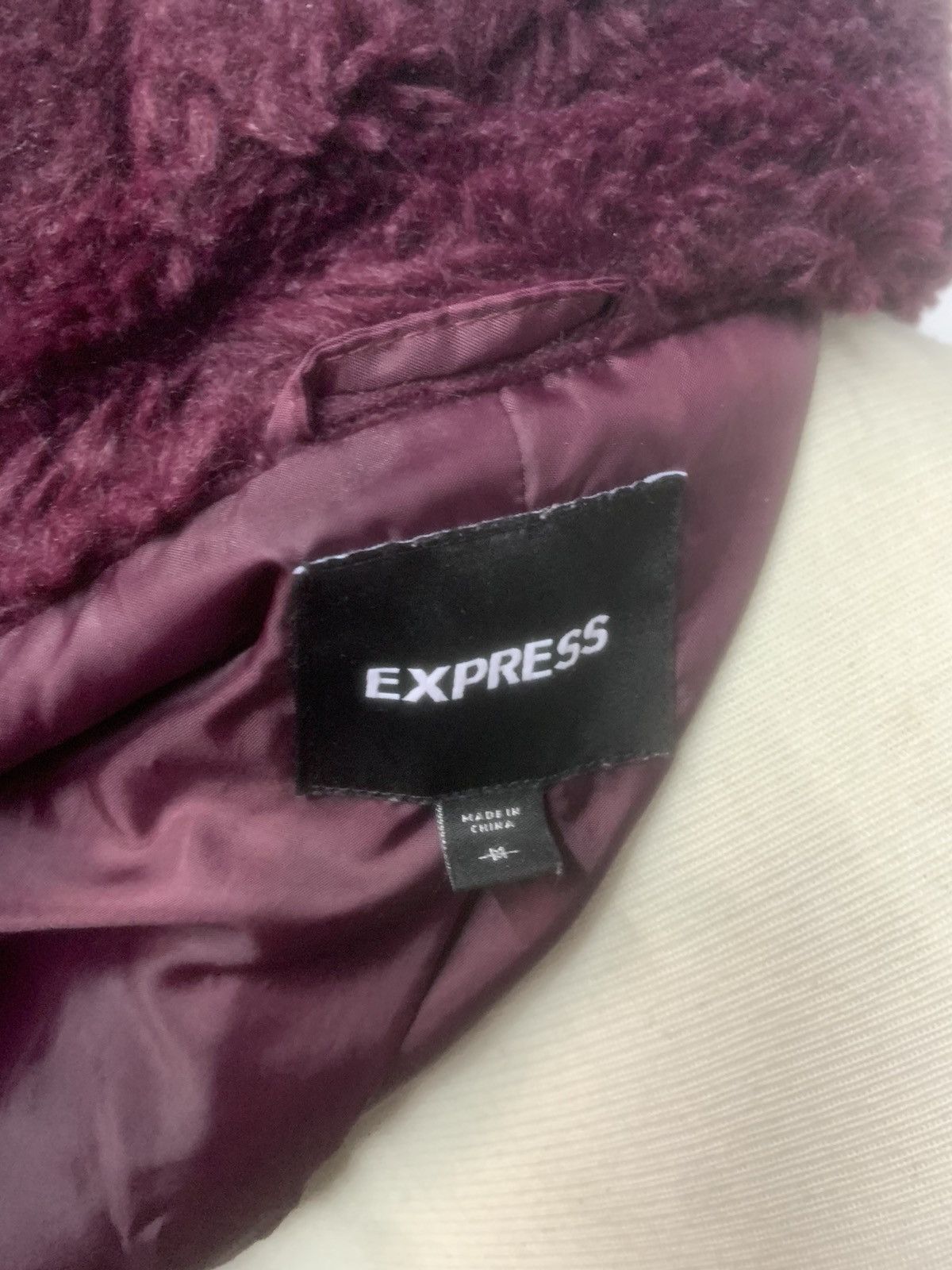 Express Express | Burgundy Teddy Fleece Jacket | Sherpa Soft Size M / US 6-8 / IT 42-44 - 3 Thumbnail