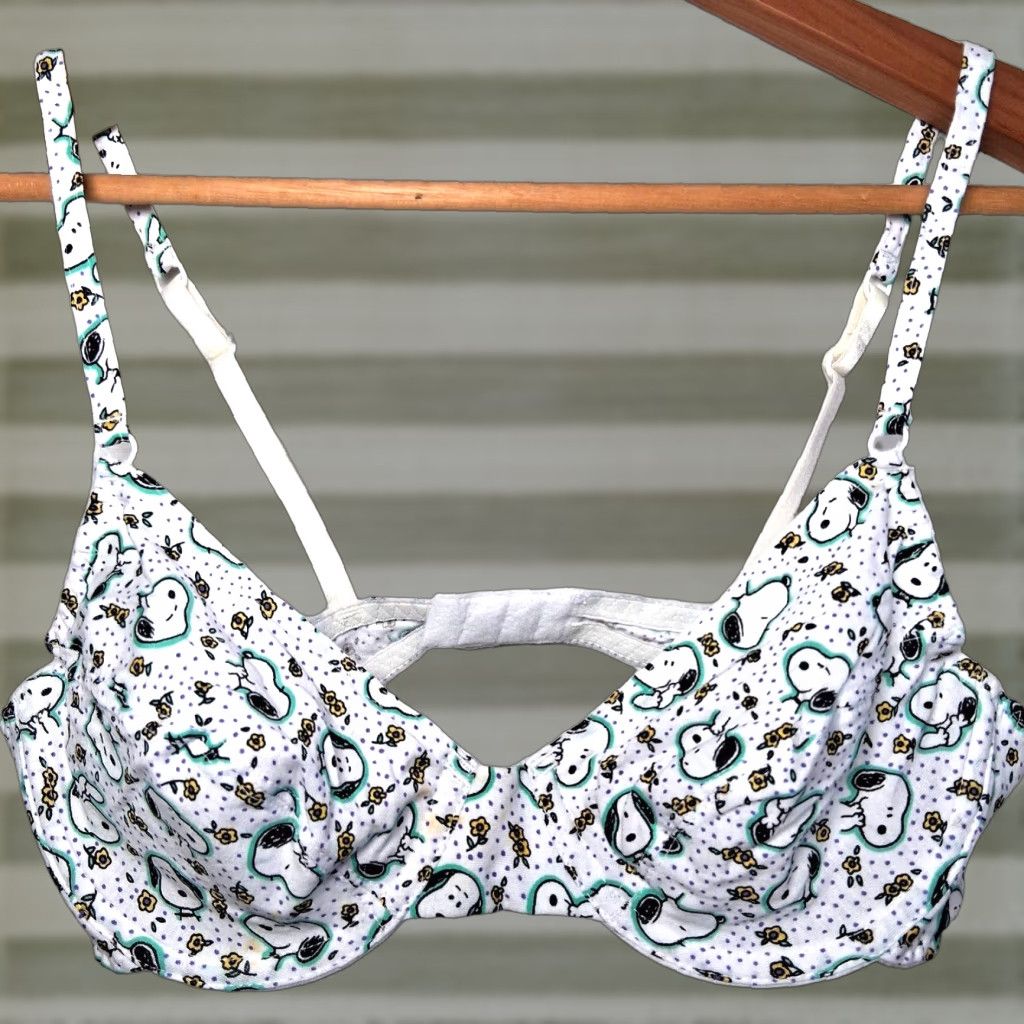 Peanuts VINTAGE Peanuts Snoopy Bra 34C White Yellow Floral Underwire Cotton READ Size ONE SIZE - 1 Thumbnail
