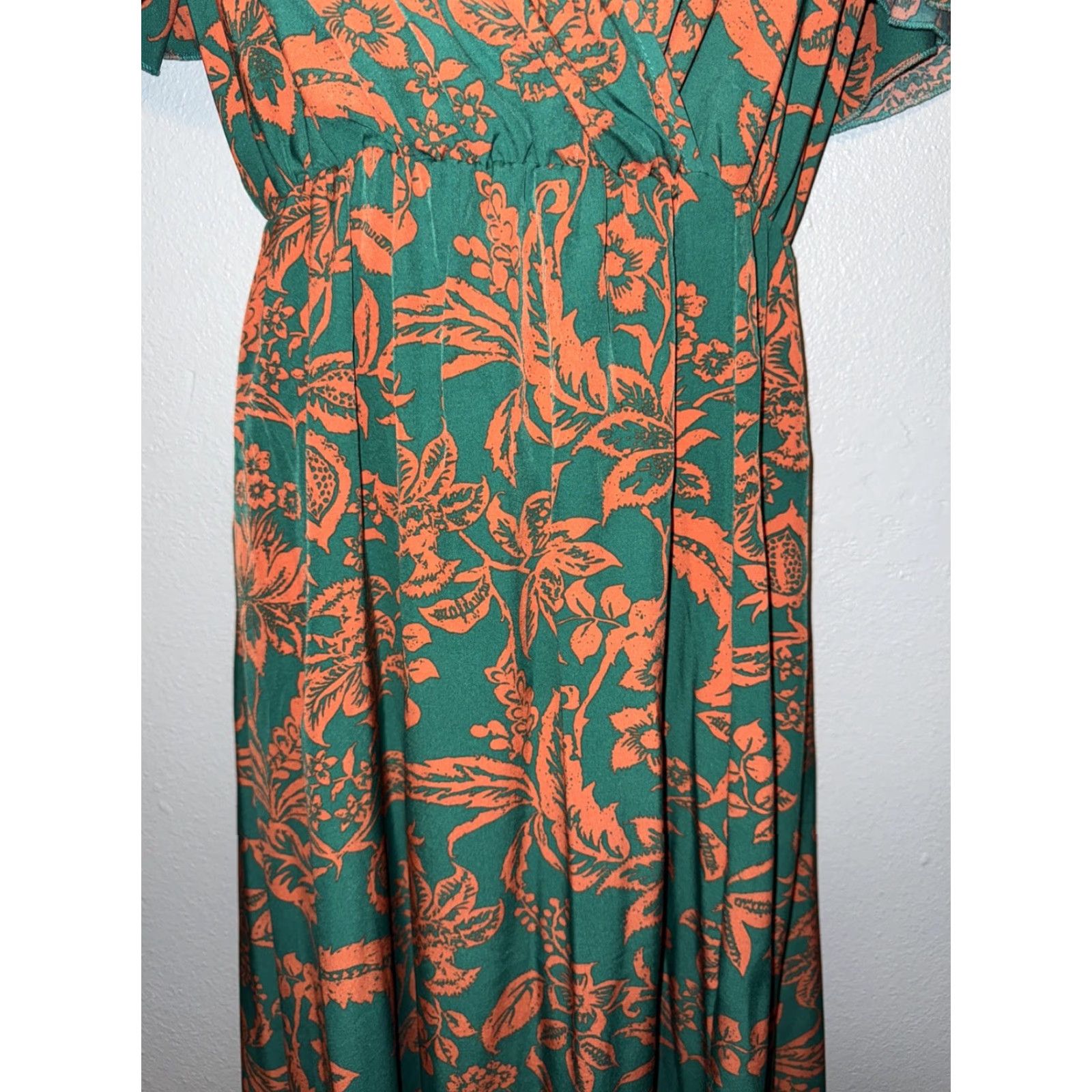 Vintage Women’s Floral Maxi Dress M Beach Green Orange Lightweight Sheer Flowy Casual Party/Cocktail Travel Size M / US 6-8 / IT 42-44 - 3 Thumbnail