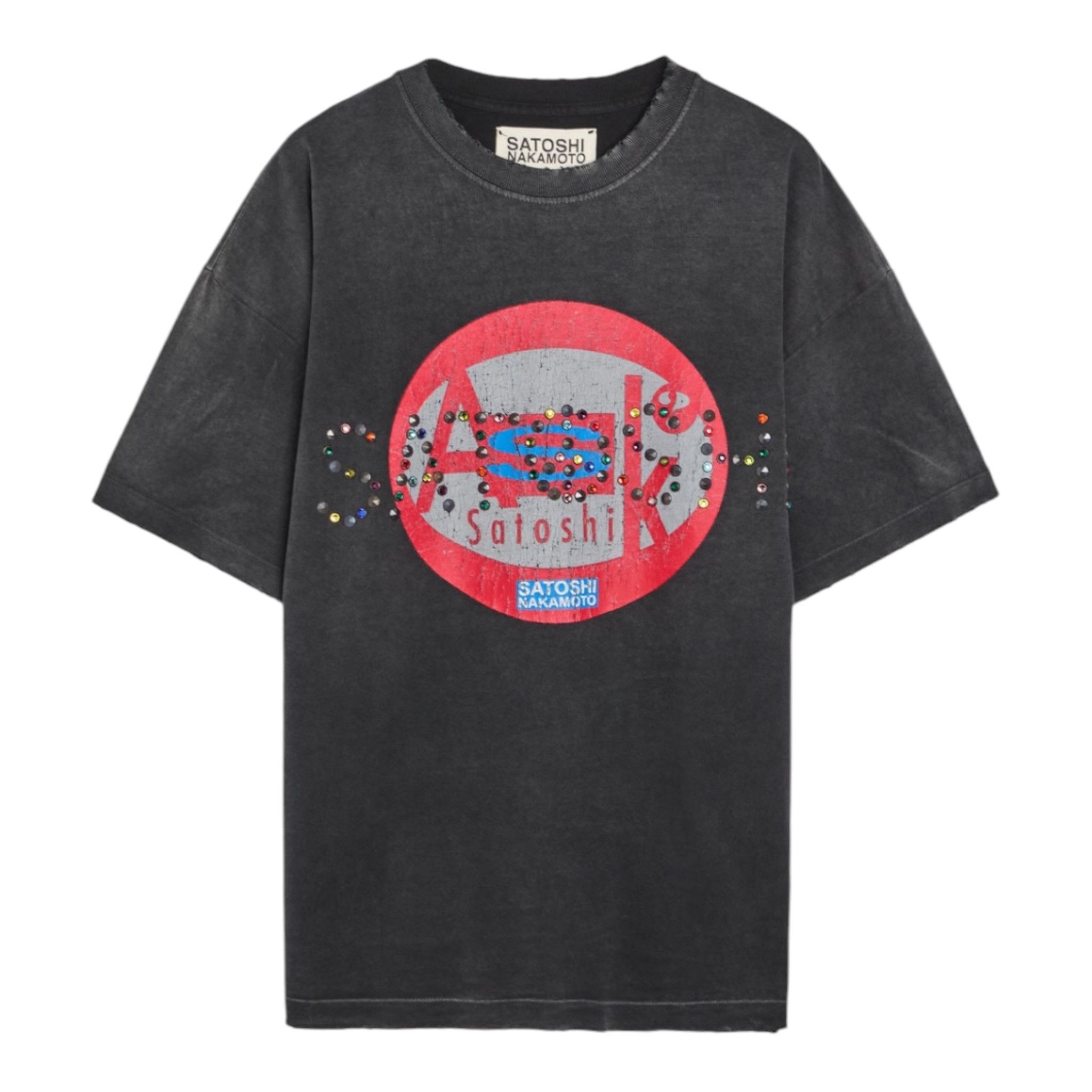 Ask Satoshi Studded Short Sleeve Tee Shirt Black Multi