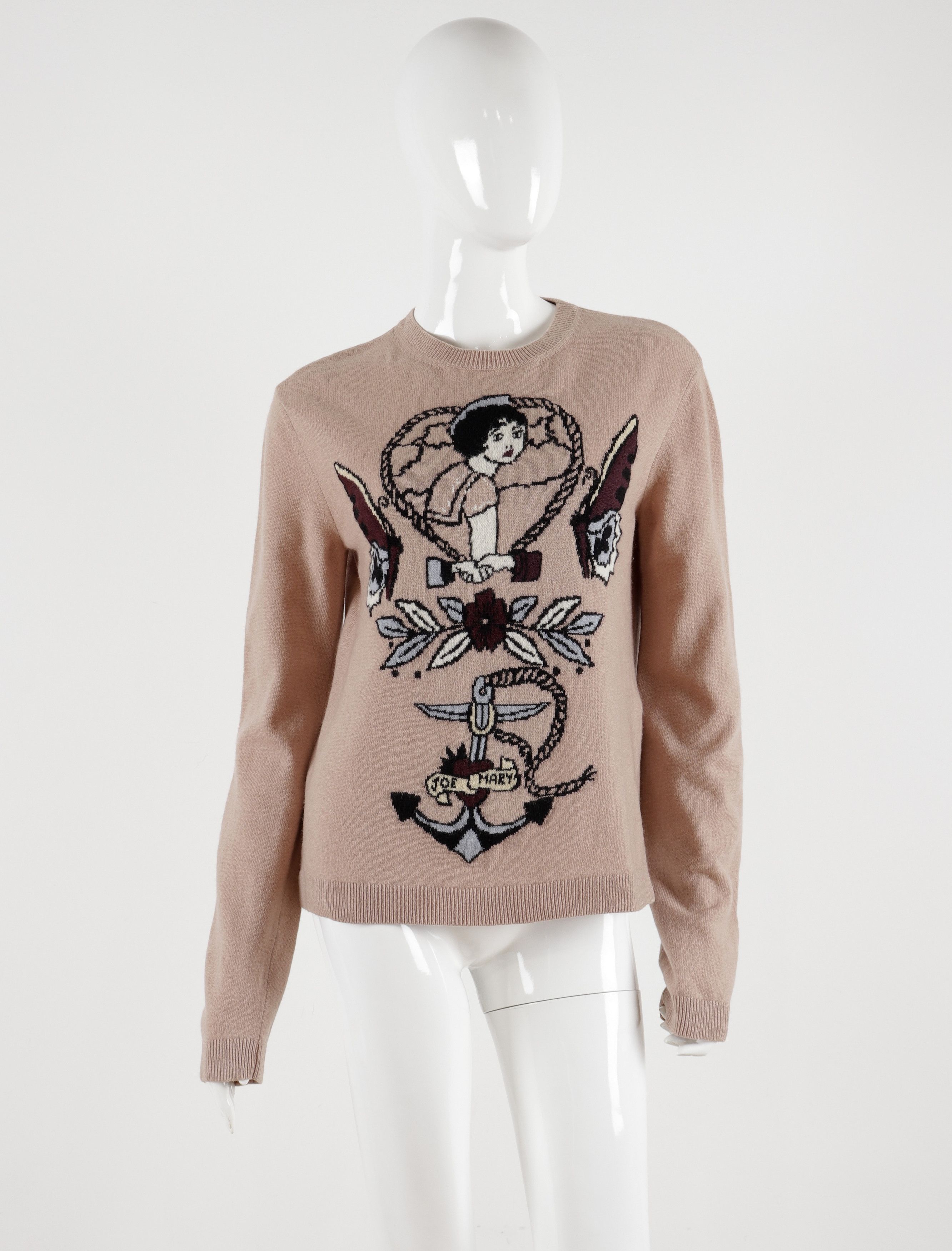 Valentino Valentino Beige Powder Wool Cashmere Tattoo Sweater Size S / US 4 / IT 40 - 2 Thumbnail