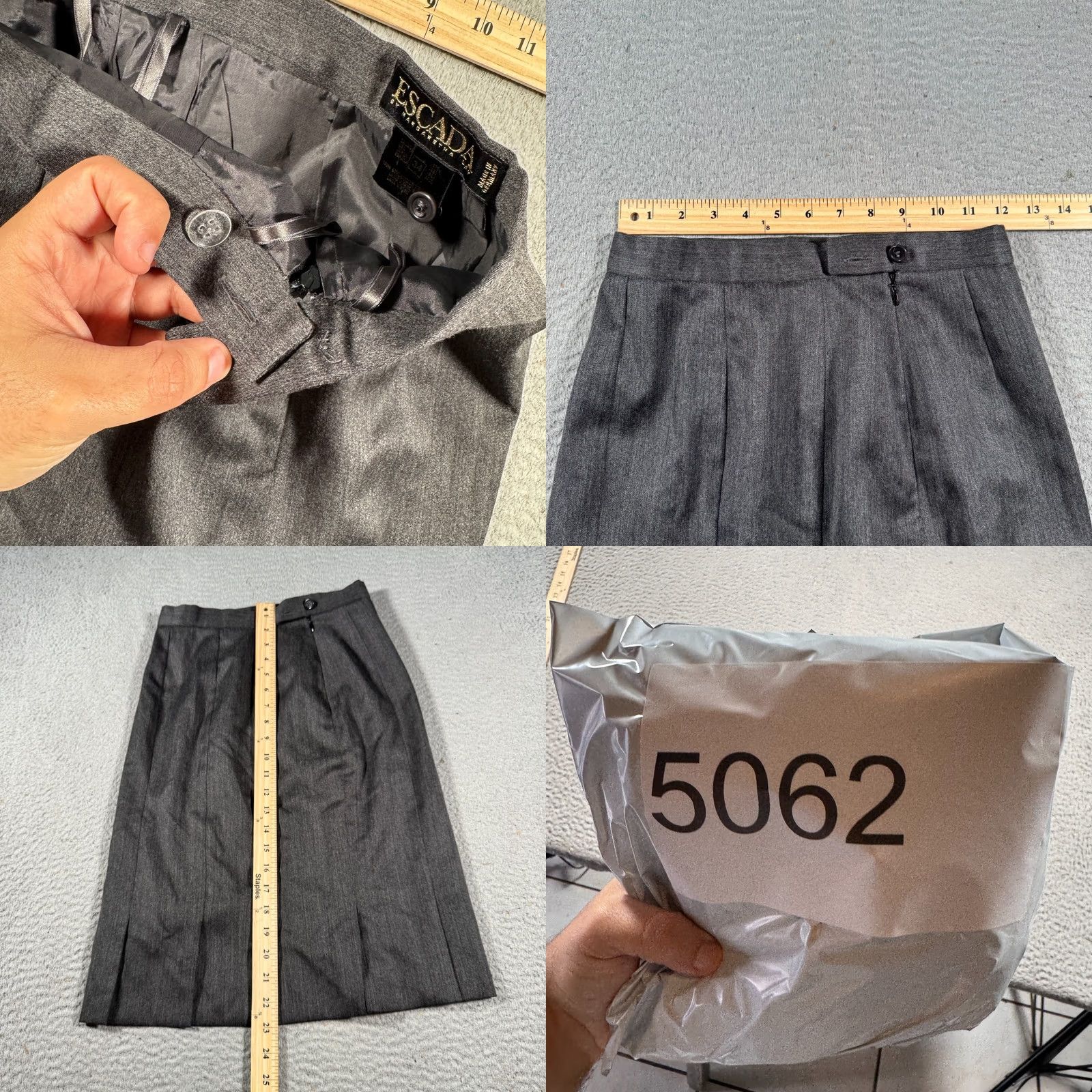 Escada VINTAGE ESCADA A-Line Skirt Womens 34 Gray Wool Knee Length Office Split Hem Office Wear Size 24" / US 00 / IT 34 - 8 Thumbnail