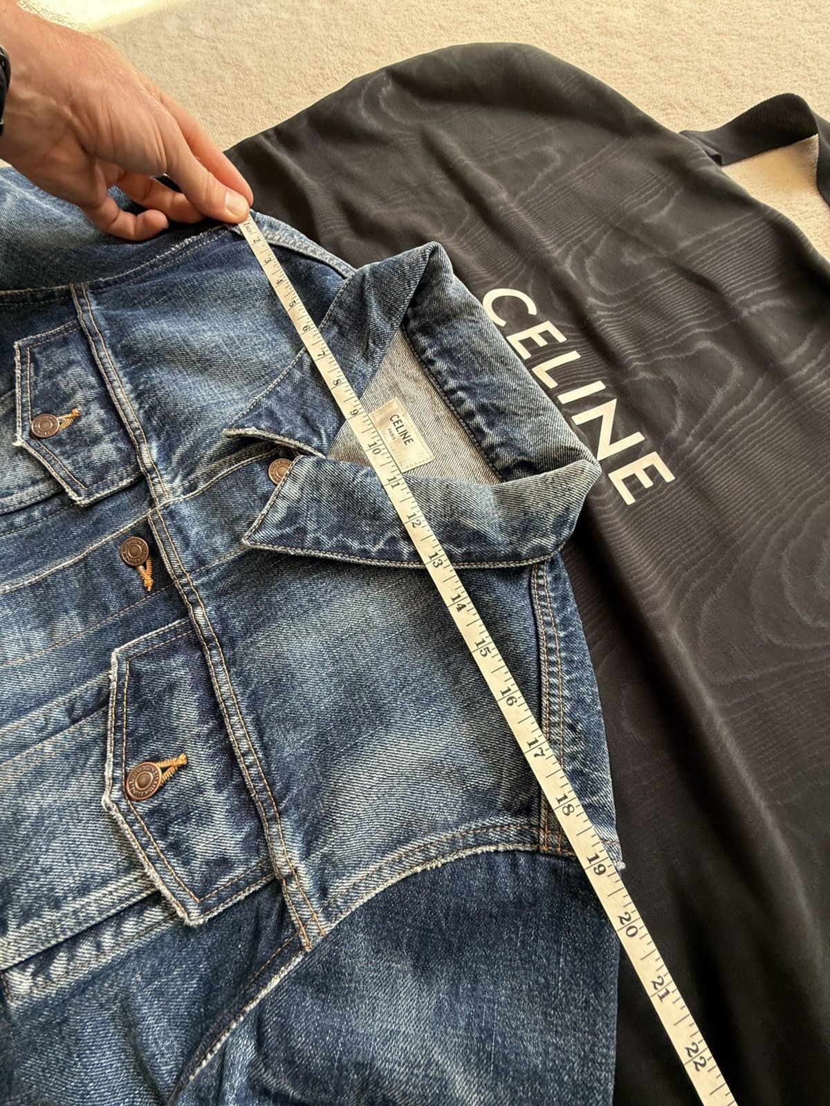 Celine Hedi Slimane denim trucker jacket silk union wash