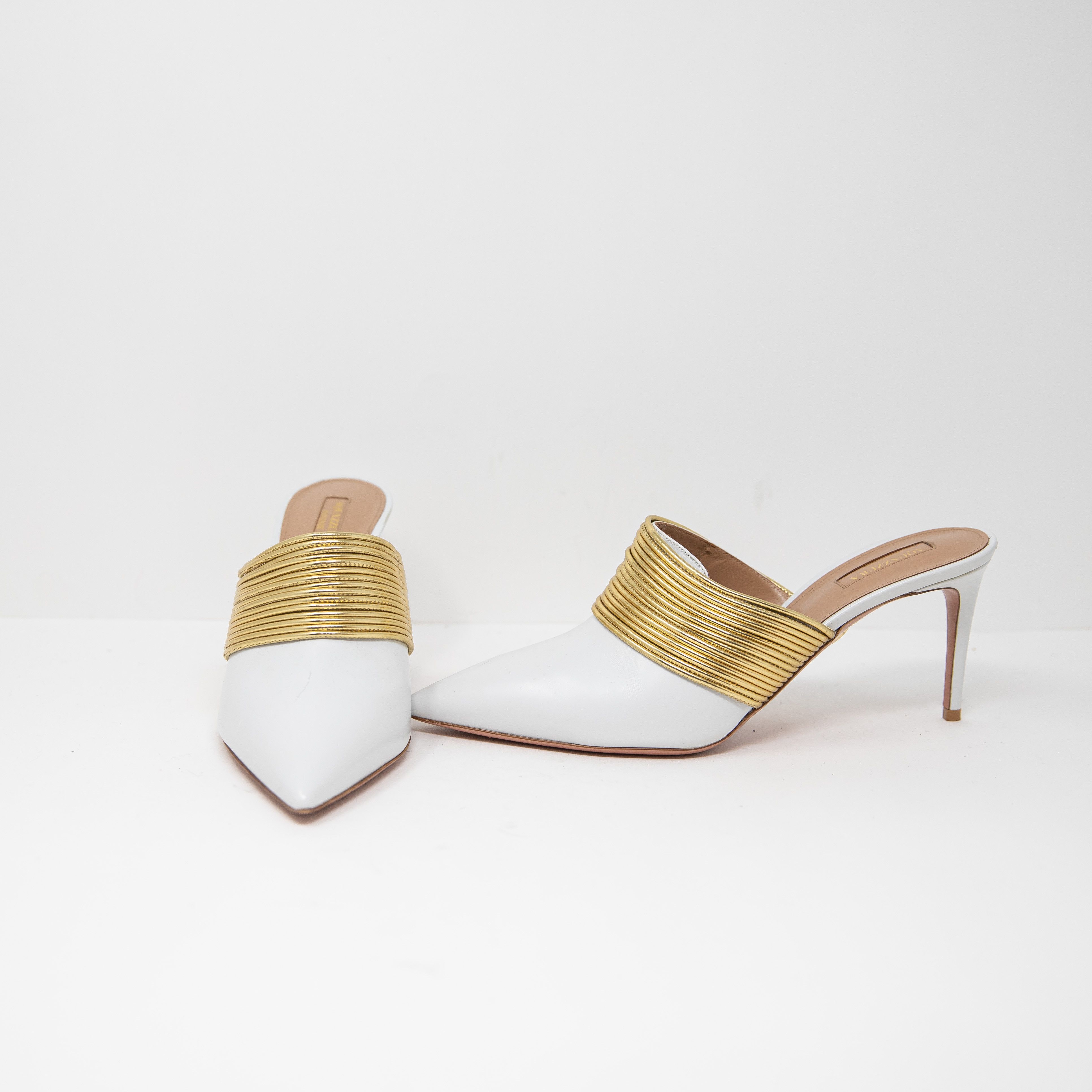 image of Aquazzura Rendez Vous 105 Genuine Leather Shoes in White, Women's (Size 12)