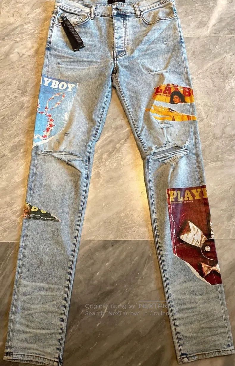 Amiri Amiri Size 34 Playboy collaboration patchwork blue jeans Size US 34 / EU 50 - 1 Thumbnail