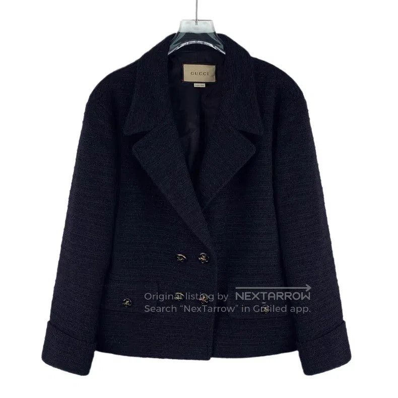 Gucci Gucci Black glitter wool lapel double-breasted tweed jacke Size S / US 4 / IT 40 - 1 Thumbnail