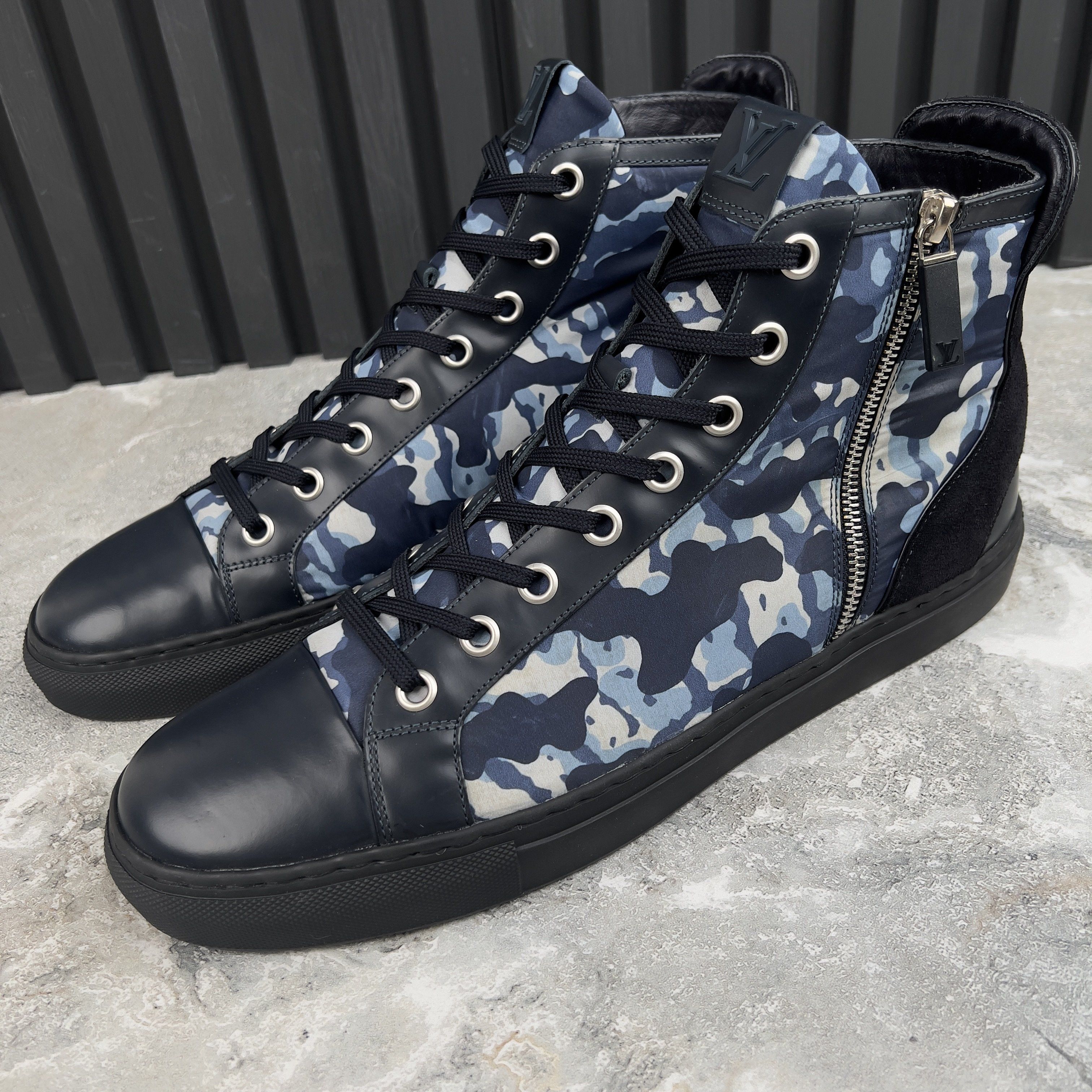 Louis Vuitton Challenge Zip Up Sneakers Blue Camouflag Nylon Size US 13 / EU 46 - 3 Thumbnail