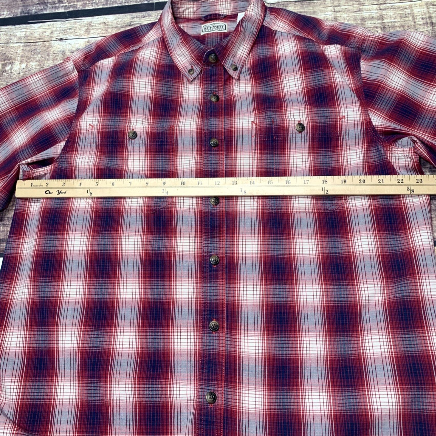 Vintage C.E. Schmidt Shirt Short Sleeve Red Button Down Front Check Plaid Pockets Large Size US L / EU 52-54 / 3 - 2 Thumbnail