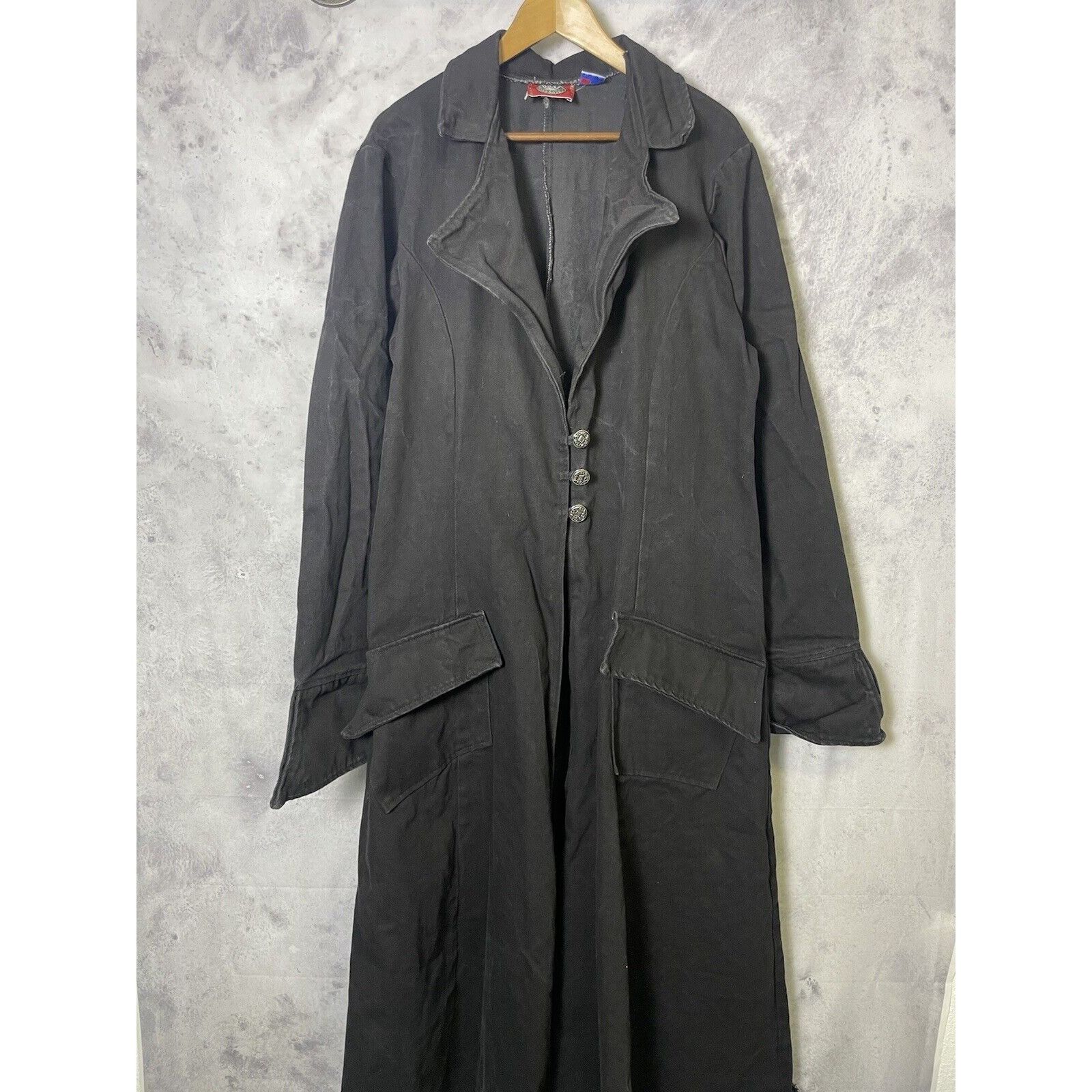 image of Made In USA x Vintage Redballs On Fire Coat Adult XL Vintage Made Usa Trench Goth in Black, Men's