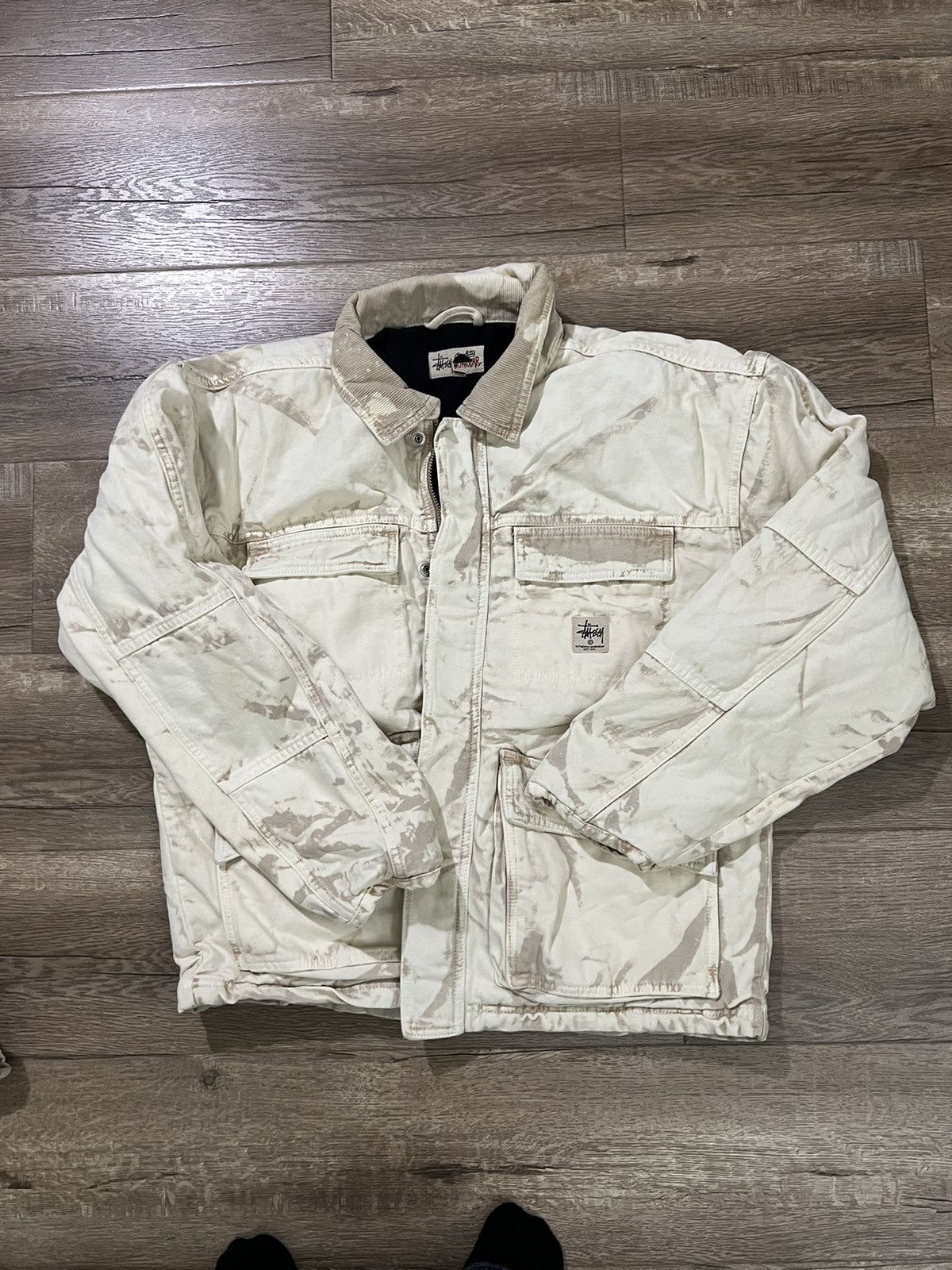 image of Stussy Washed White Canvas Shop Jacket, Men's (Size Large)