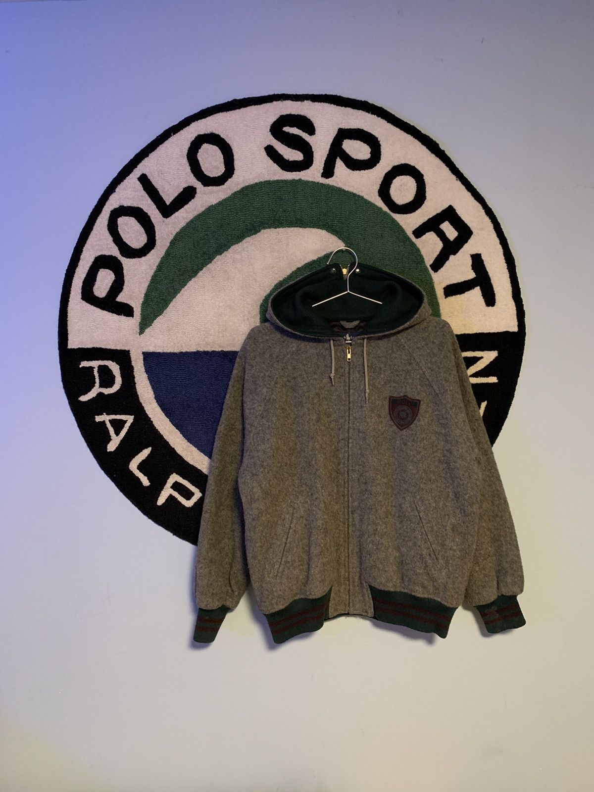 image of Polo Ralph Laurent Wool Letterman Jacket in Grey, Men's (Size Large)