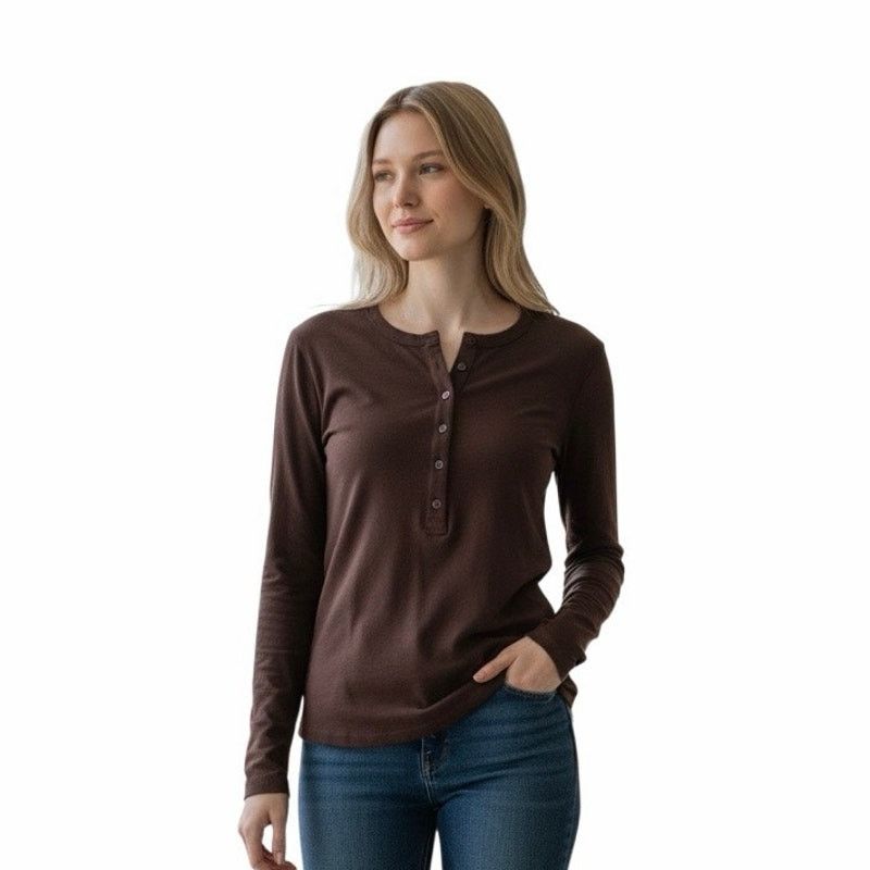 The Unbranded Brand Long Sleeve Top With 6 Buttons On it Size X-Large Brown Size XL / US 12-14 / IT 48-50 - 1 Thumbnail