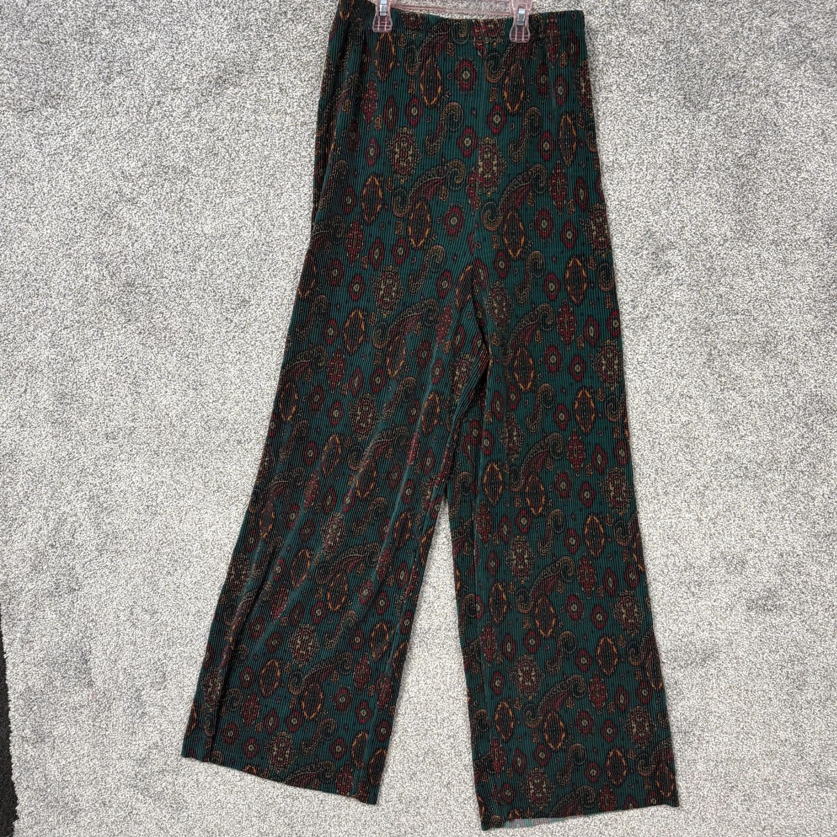Vintage VINTAGE COIN Pants Womens M Green Paisley Plisse Boho Whimsigoth Avant-Garde 90s Wide-Leg Elastic Waist Casual Girls/Women Size 32" / US 10 / IT 46 - 2 Thumbnail