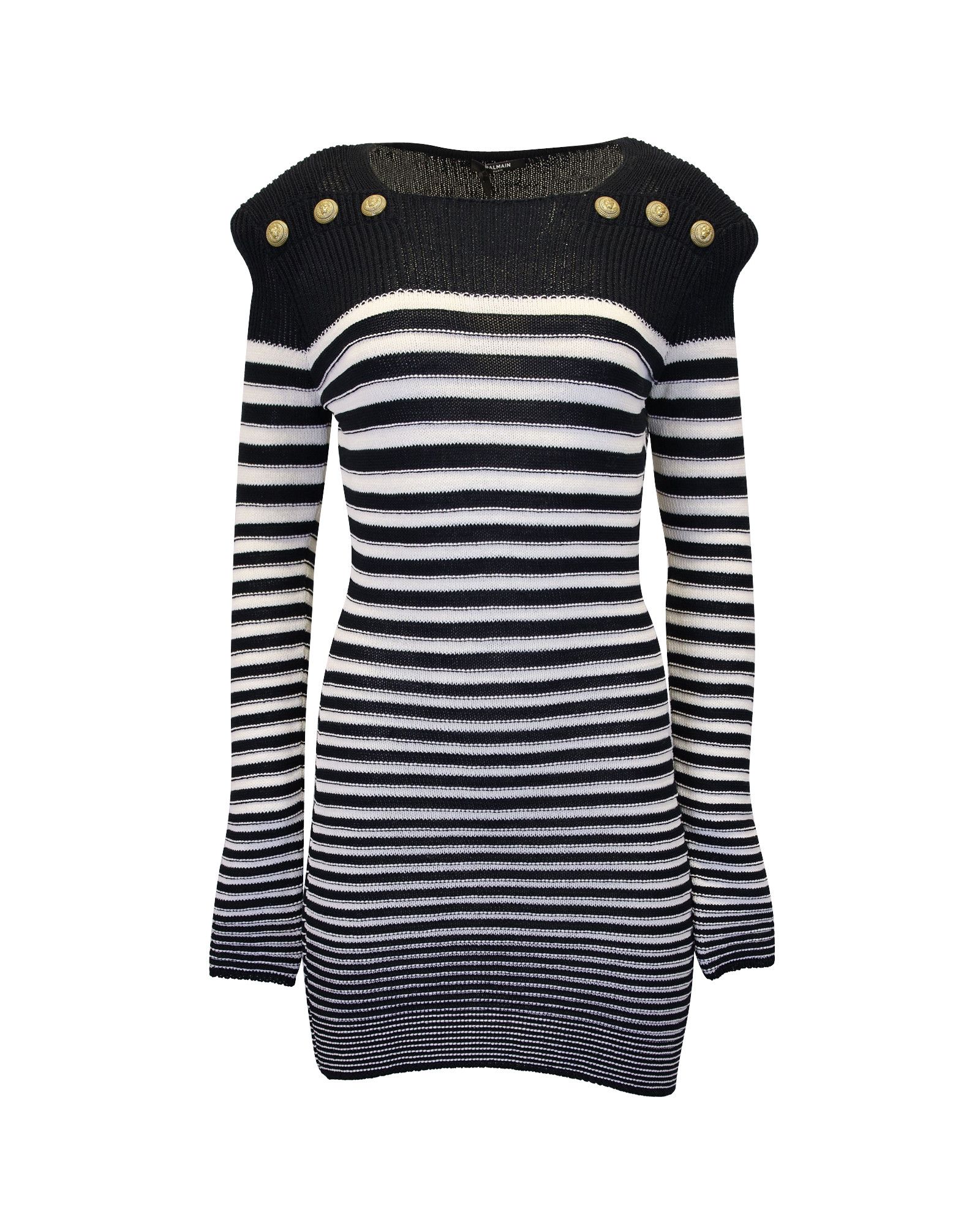 Balmain Balmain Sailor Style Knitted Striped Dress in Navy Blue Poly Size S / US 4 / IT 40 - 1 Thumbnail