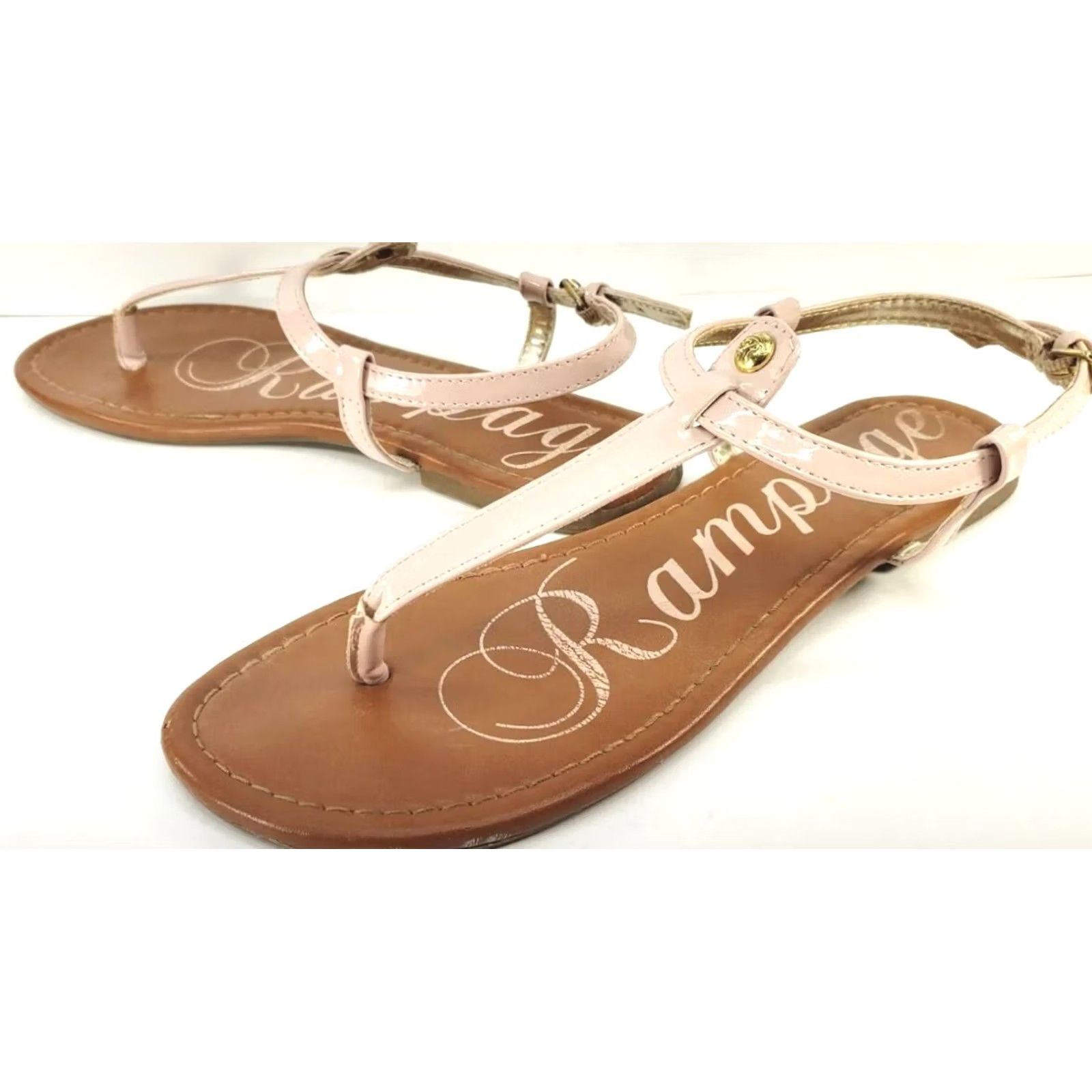 Vintage Rampage Peshmina T-strap Flat Sandals Pink 8.5M Women Sandal Casual with Gold Buckle Ornament Strap Size US 9 / IT 39 - 2 Thumbnail