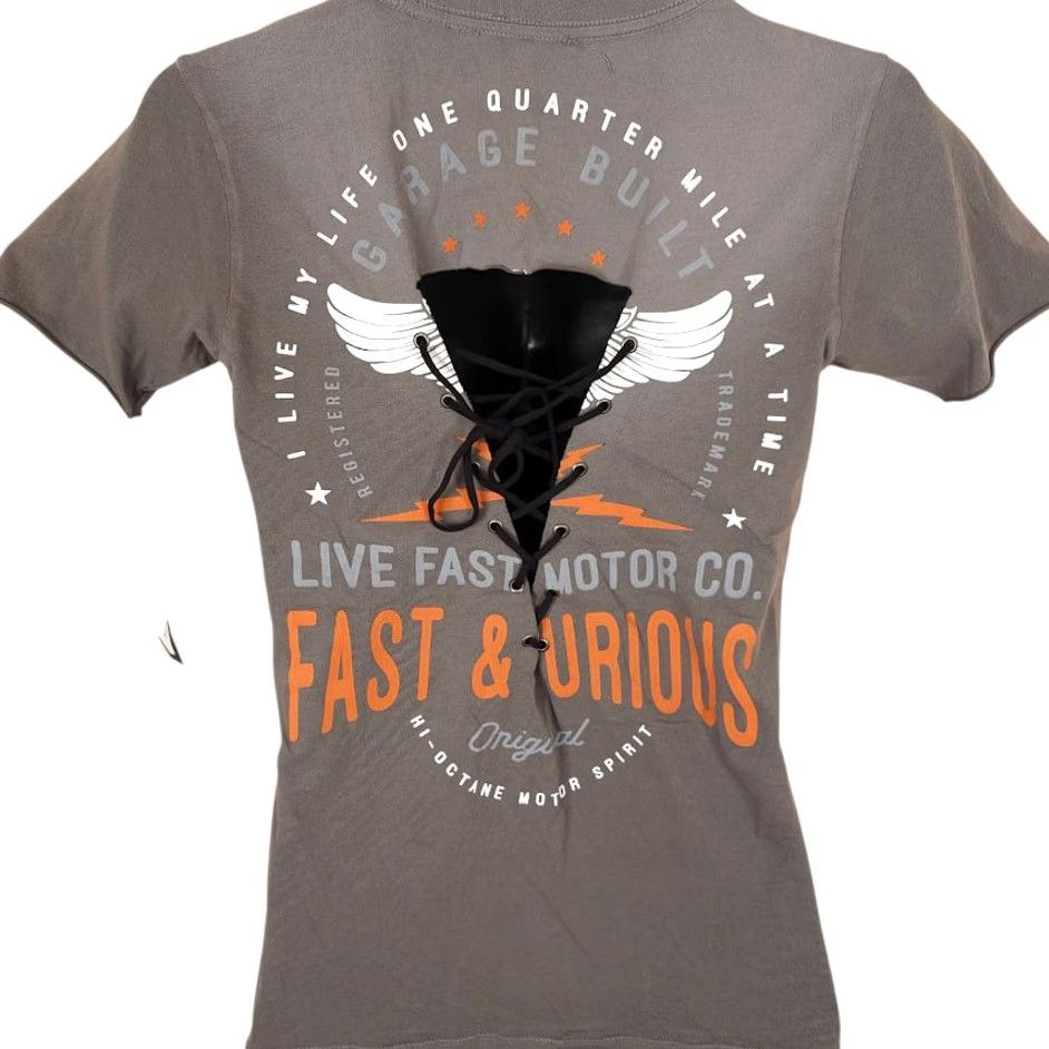 Affliction Affliction T Shirt Womens Size Small Gray Motor Parts FFW302 Lace Up Made In USA Size S / US 4 / IT 40 - 4 Thumbnail