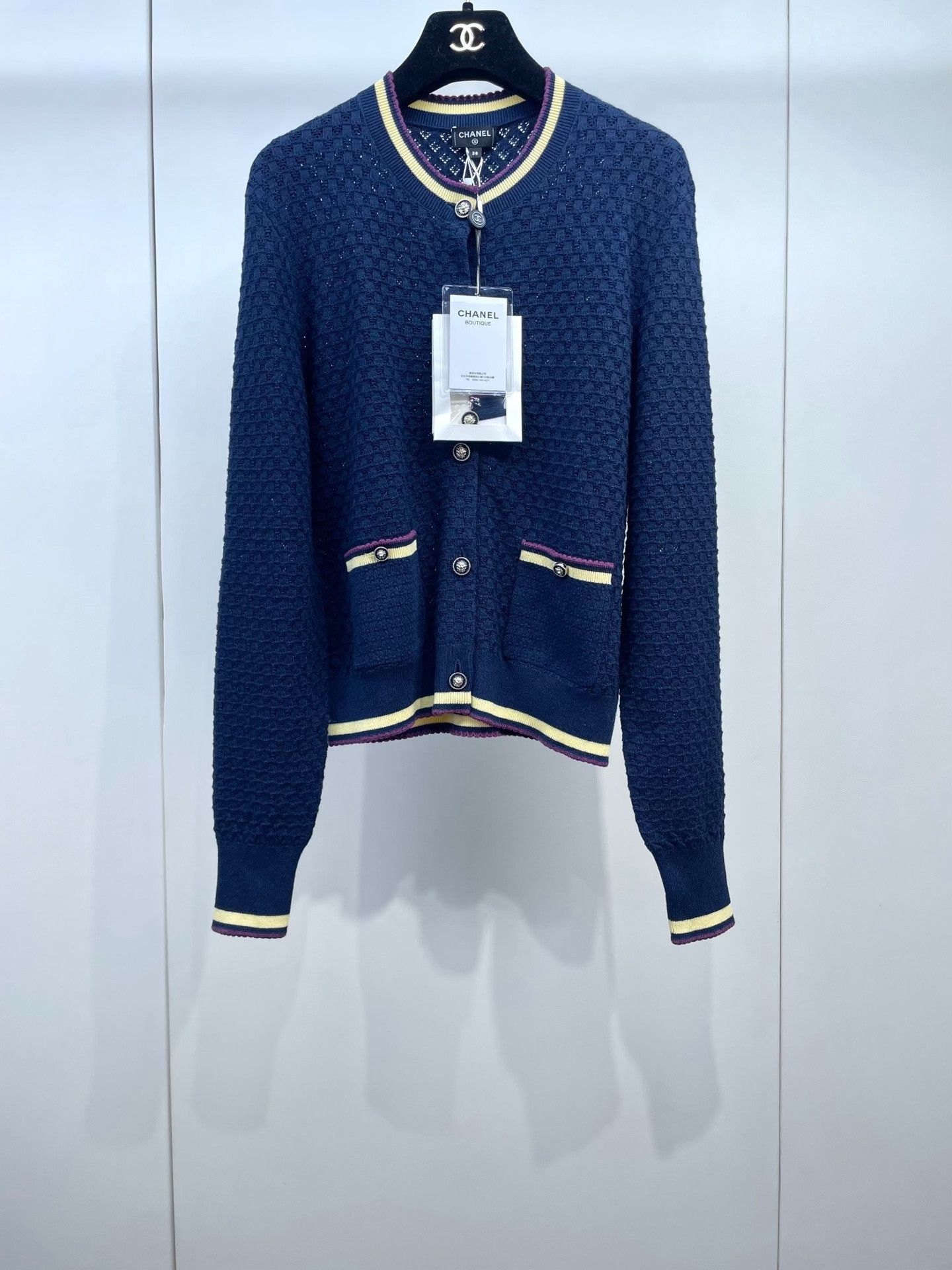 Chanel Chanel 26C Navy Openwork Knit Cardigan Size S / US 4 / IT 40 - 1 Thumbnail