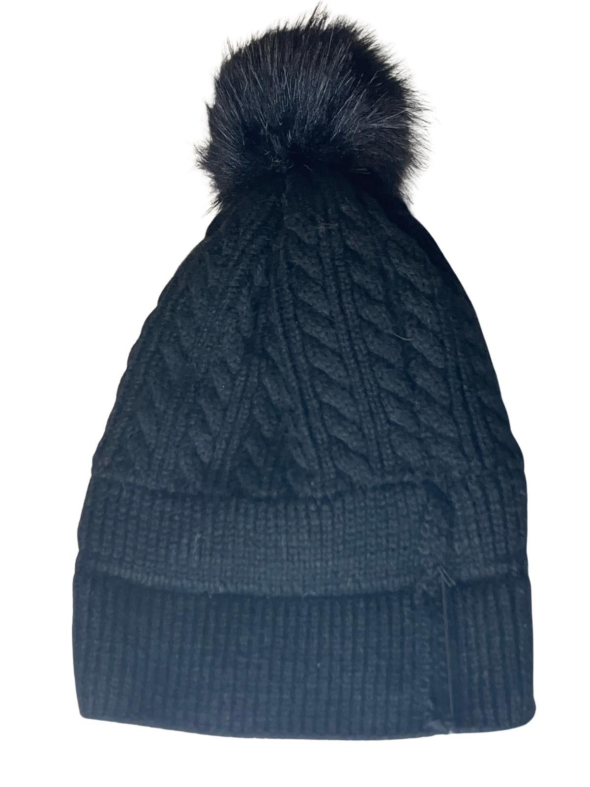 Other Alepo Black Knit Beanie Hat w Faux Fur Pom Pom Size ONE SIZE - 3 Thumbnail