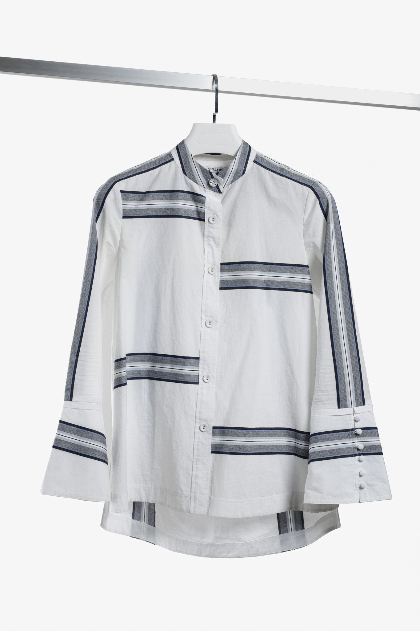 Derek Lam 10 Crosby Derek Lam White Cotton Button Down w/ Blue Striped P Size S / US 4 / IT 40 - 1 Thumbnail