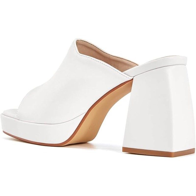 Other Coutgo Women's Size 9 White Faux Leather Open Toe Heels Size US 9 / IT 39 - 3 Thumbnail