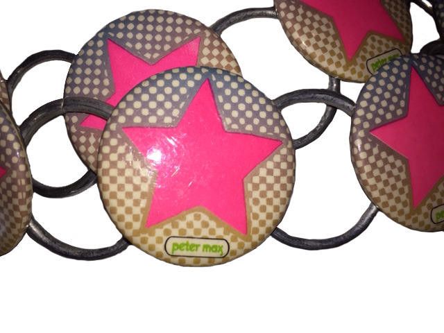 Designer Peter Max Bright Pink Star with Checkers Button NecklaceBelt Size ONE SIZE - 4 Thumbnail