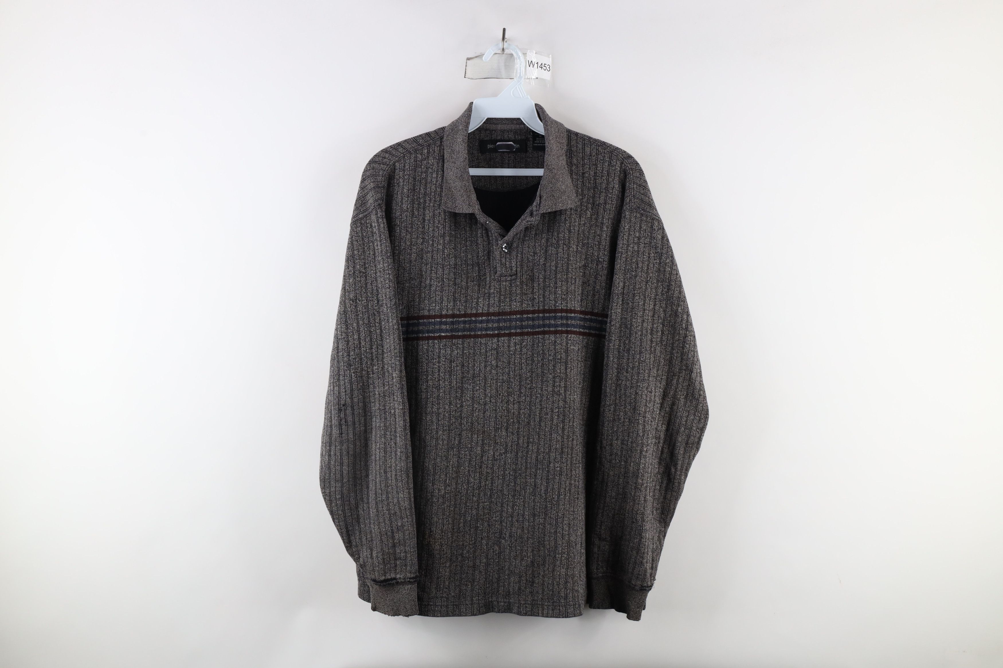 Vintage Vintage 90s Streetwear Ribbed Knit Long Sleeve Polo Shirt Size US M / EU 48-50 / 2 - 1 Thumbnail
