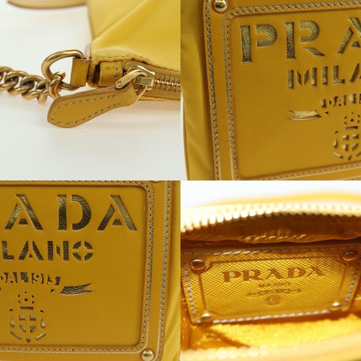 Prada Prada Nylon Leather Chain Shoulder Bag Yellow Gold Size ONE SIZE - 14 Thumbnail