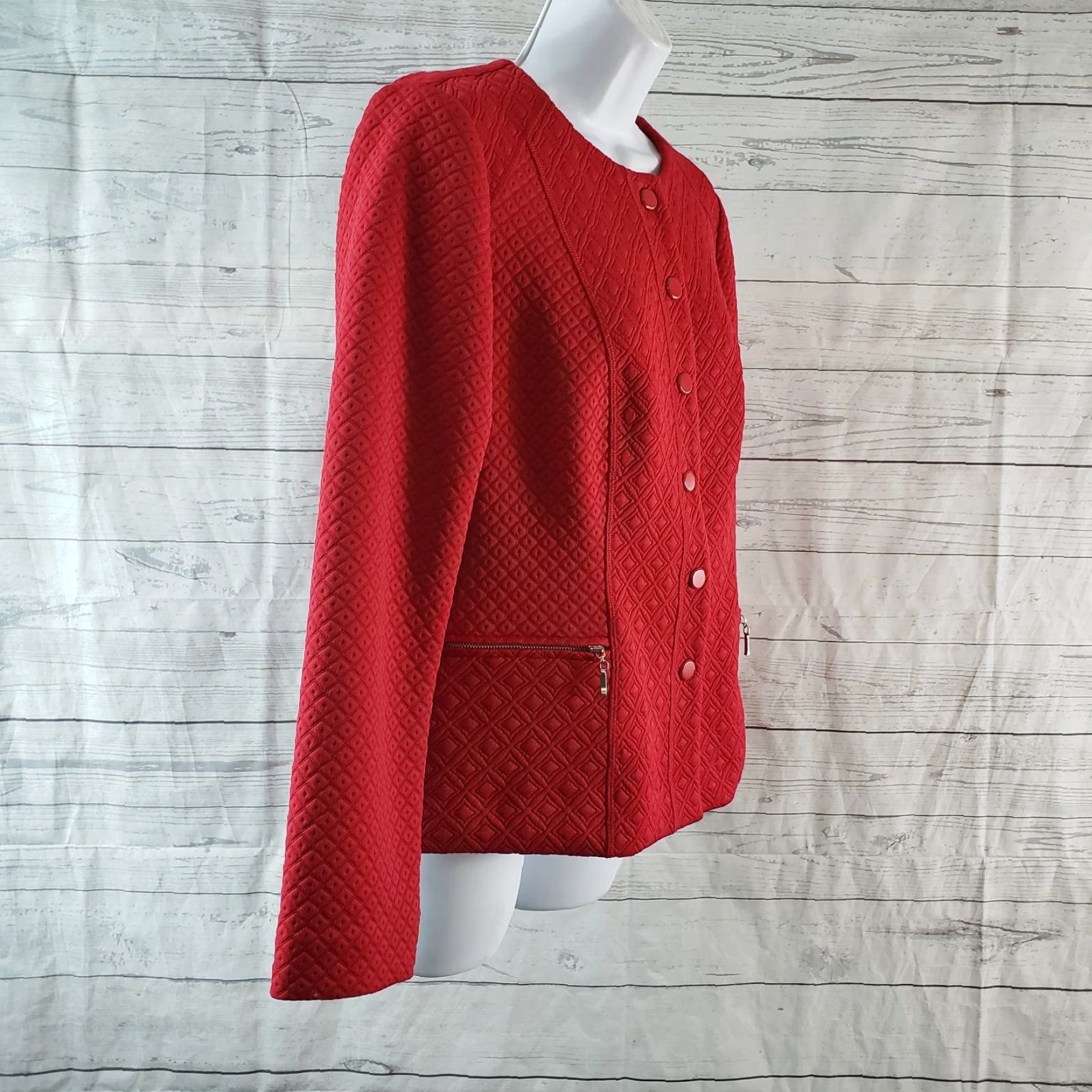 Vintage Chico's Women Quilted Jacket Solid Red Size S Snap Buttons - Chicos Women's Jacket - Jacket - Red - Quilted - Snap - Solid - S - Women Size S / US 4 / IT 40 - 3 Thumbnail