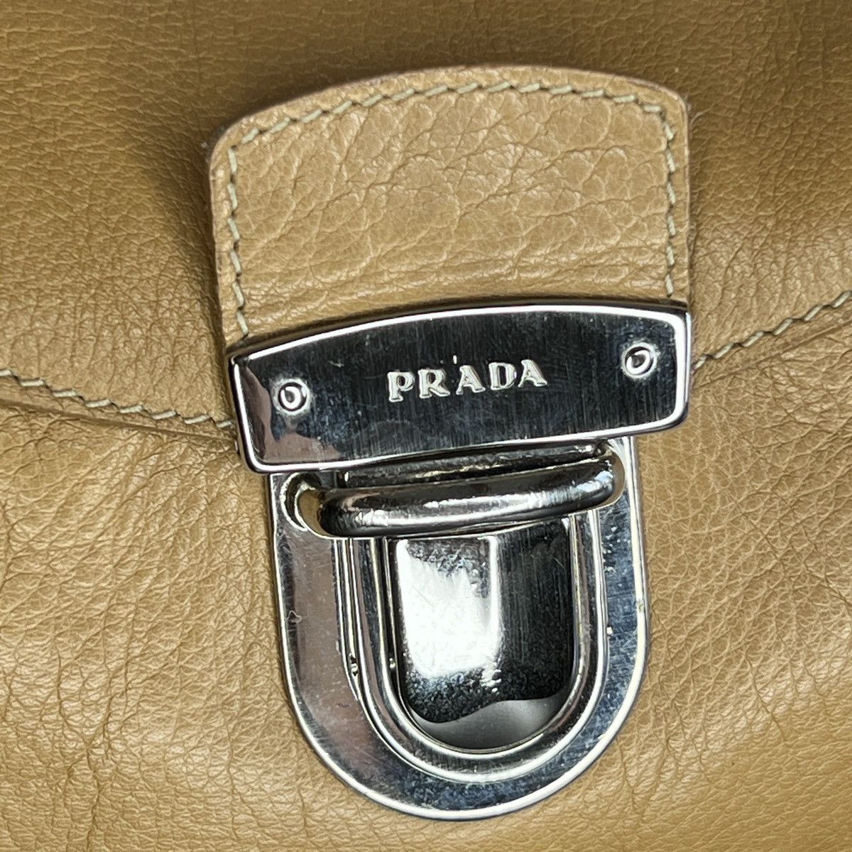 Prada Prada Milano Shoulder Handle Bag Beige Leather Triangle Logo Size ONE SIZE - 9 Thumbnail