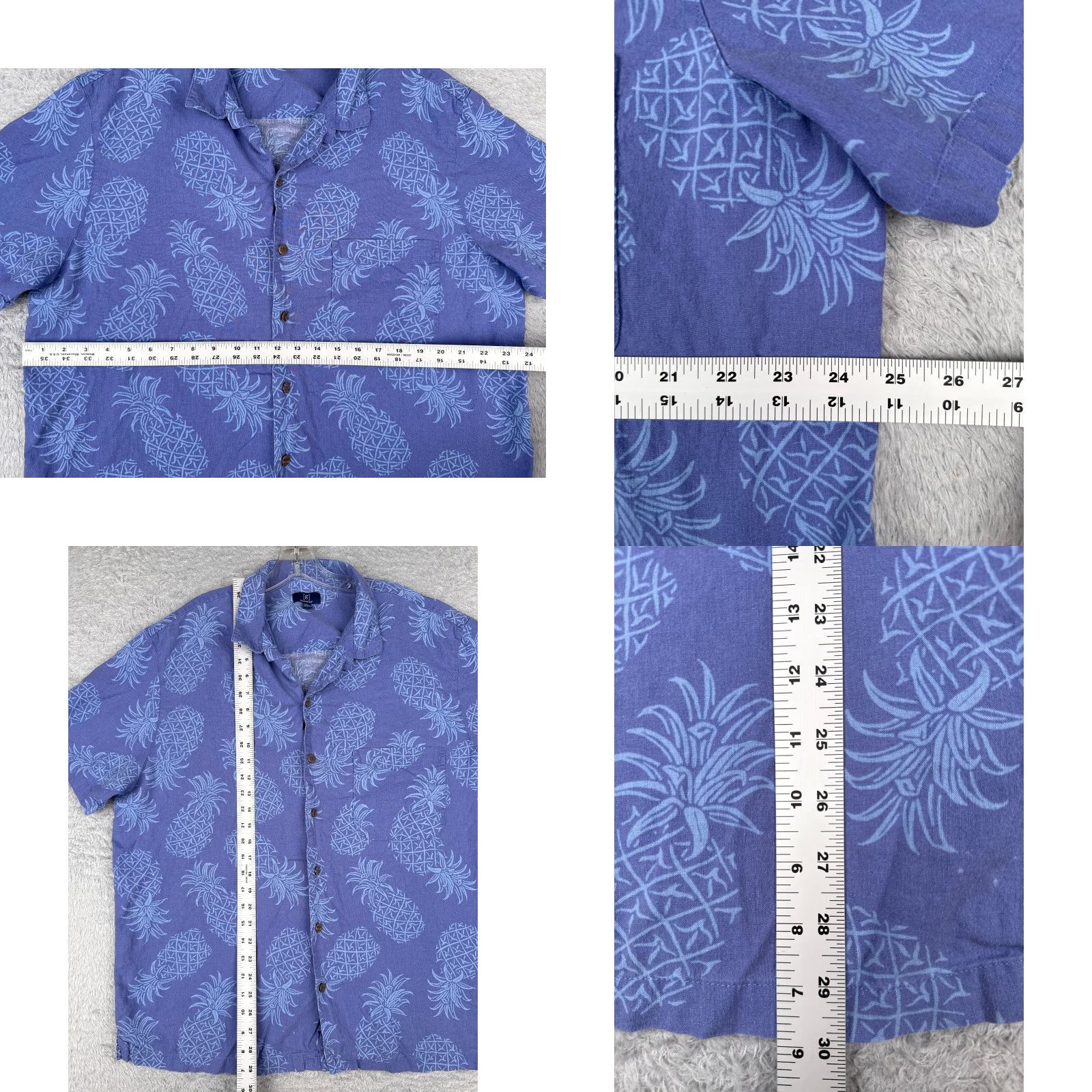George George Shirt Mens XL Blue Hawaiian Linen Blend Button Up Size US XL / EU 56 / 4 - 8 Thumbnail