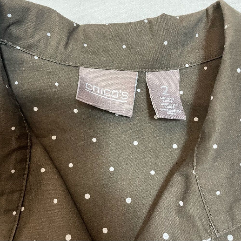 Chicos Chico's Polka Dot Floral Cotton Blend Long Sleeve Button Sh Size L / US 10 / IT 46 - 6 Thumbnail