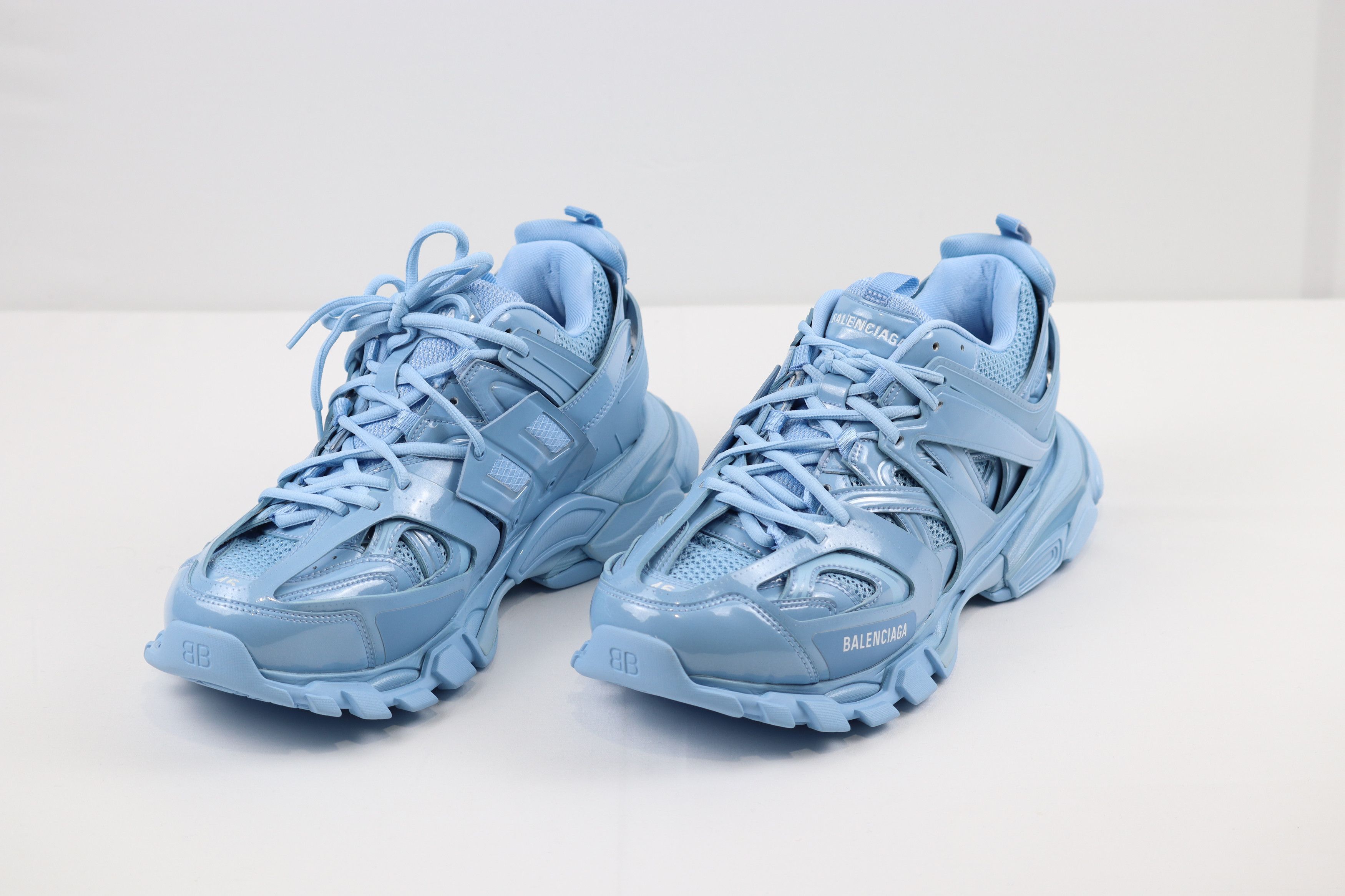 Balenciaga o1rshd10124 Metal Mesh Rubber Track Sneaker in Light Blue Size US 12 / EU 45 - 4 Thumbnail