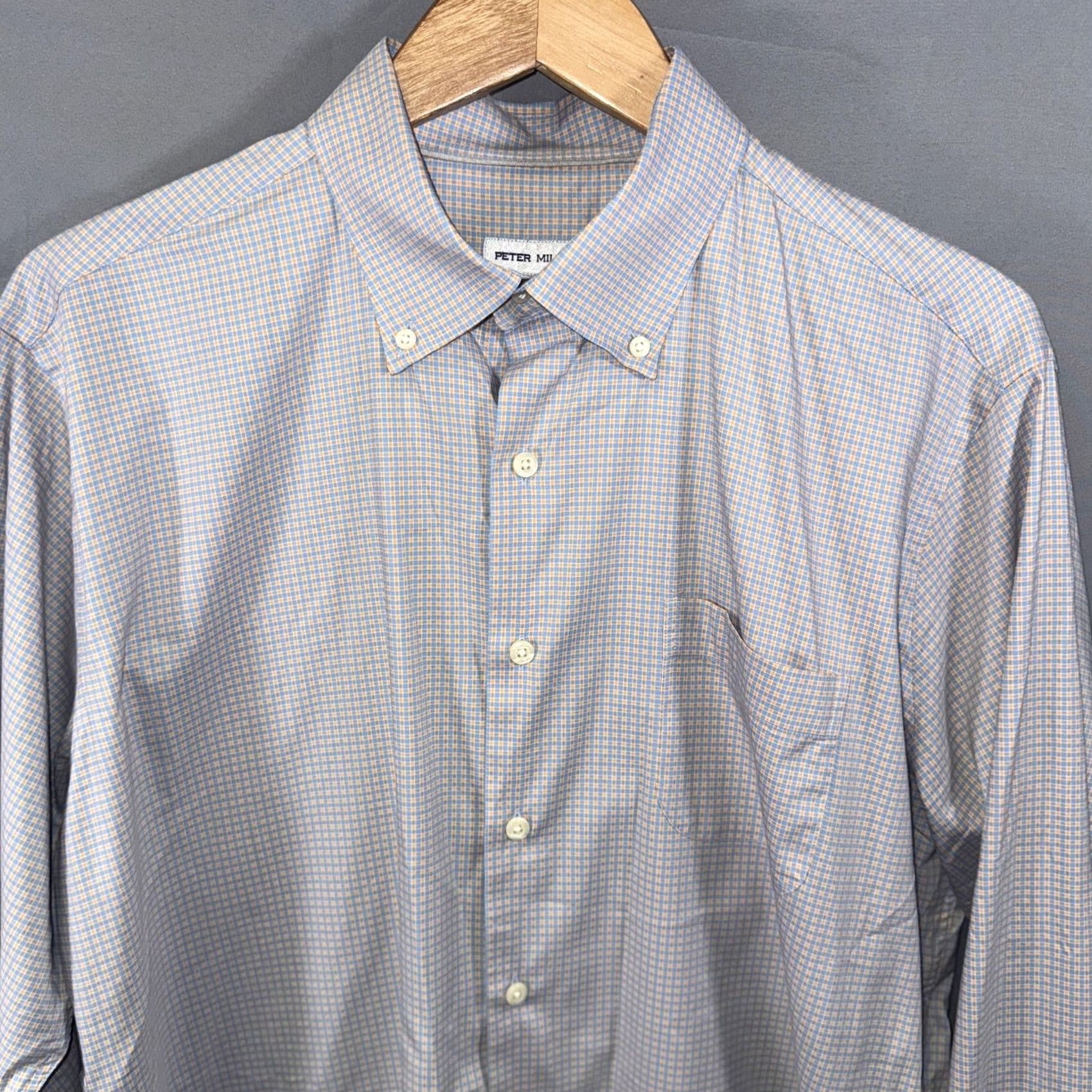 Peter Millar Peter Millar Shirt Mens Large Blue Orange Micro Check Button Down Stretch Pocket Size US L / EU 52-54 / 3 - 5 Thumbnail