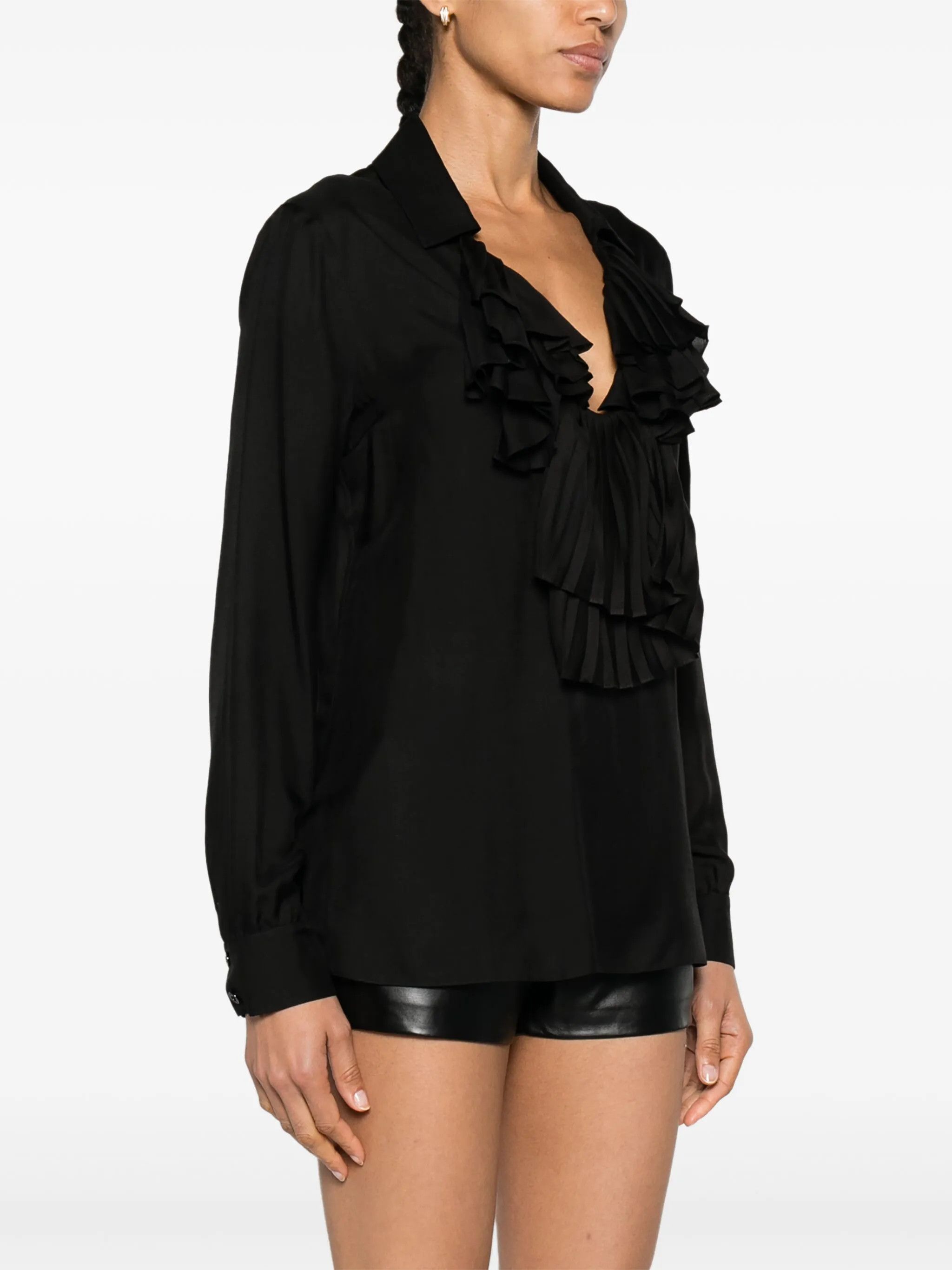 Tom Ford o1w1db10525 CA3267 Pleated Blouse in Black Size S / US 4 / IT 40 - 3 Thumbnail