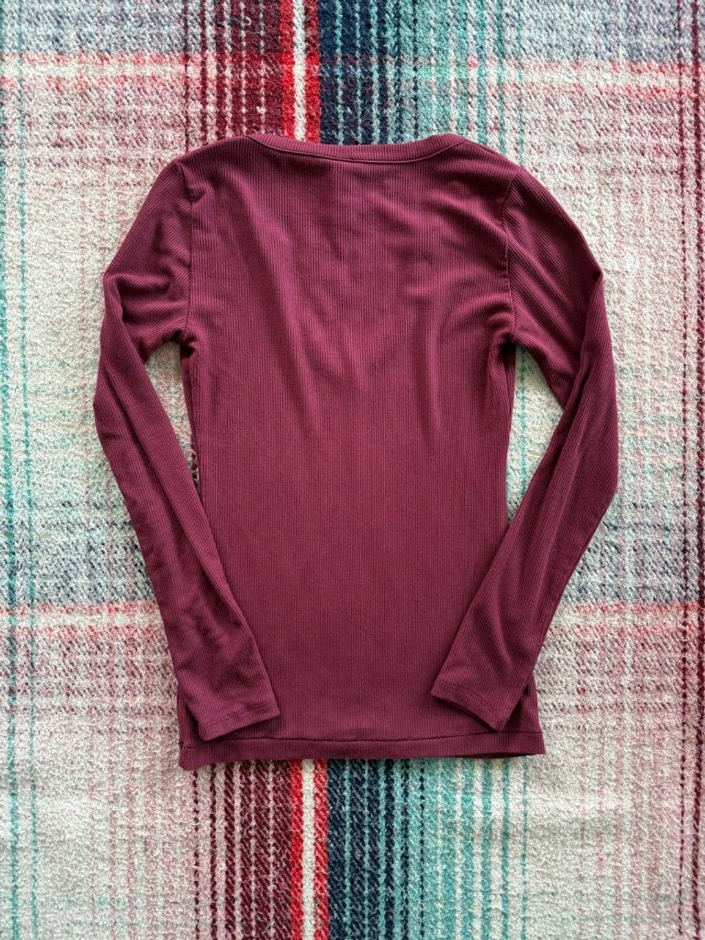 SKIMS Women's SKIMS Burgundy Ribbed Long Sleeve Top XS Size XS / US 0-2 / IT 36-38 - 3 Thumbnail
