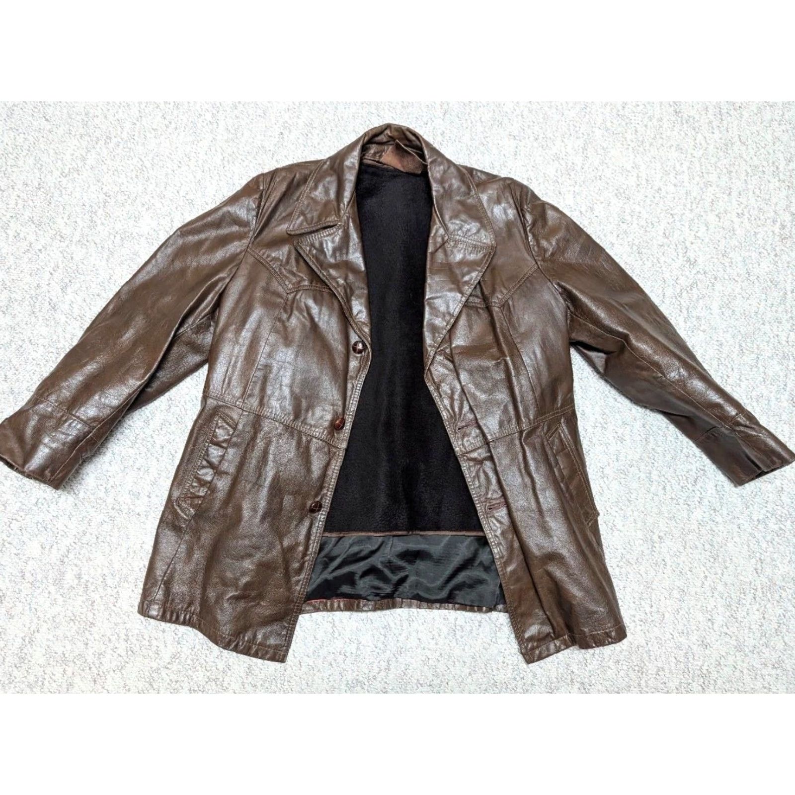 Vintage VINTAGE Reed Western jacket Overcoat Mens 42-44 Leather brown 1970s COWHIDE 42-44 Mens Size US L / EU 52-54 / 3 - 3 Thumbnail