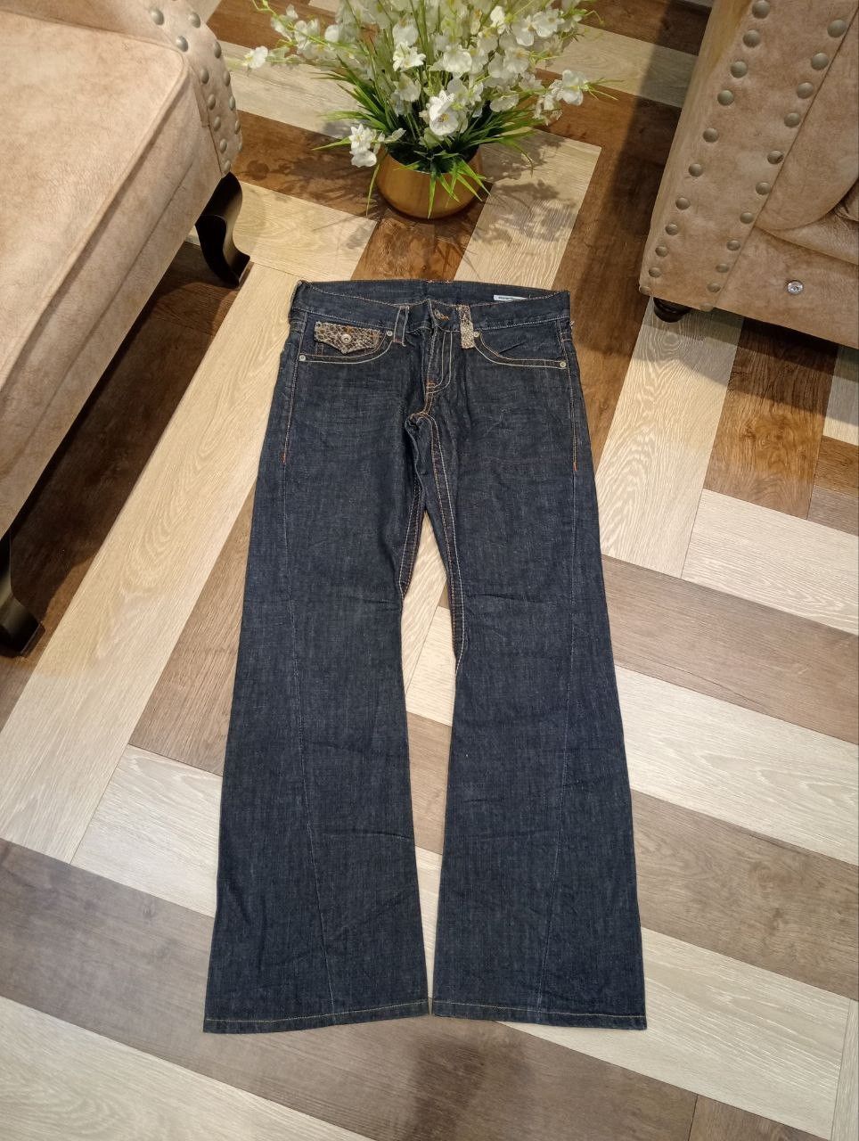 semanticdesign SEMANTIC DESIGN JAPAN INDIGO DENIM FLARED PANTS Size US 34 / EU 50 - 1 Thumbnail