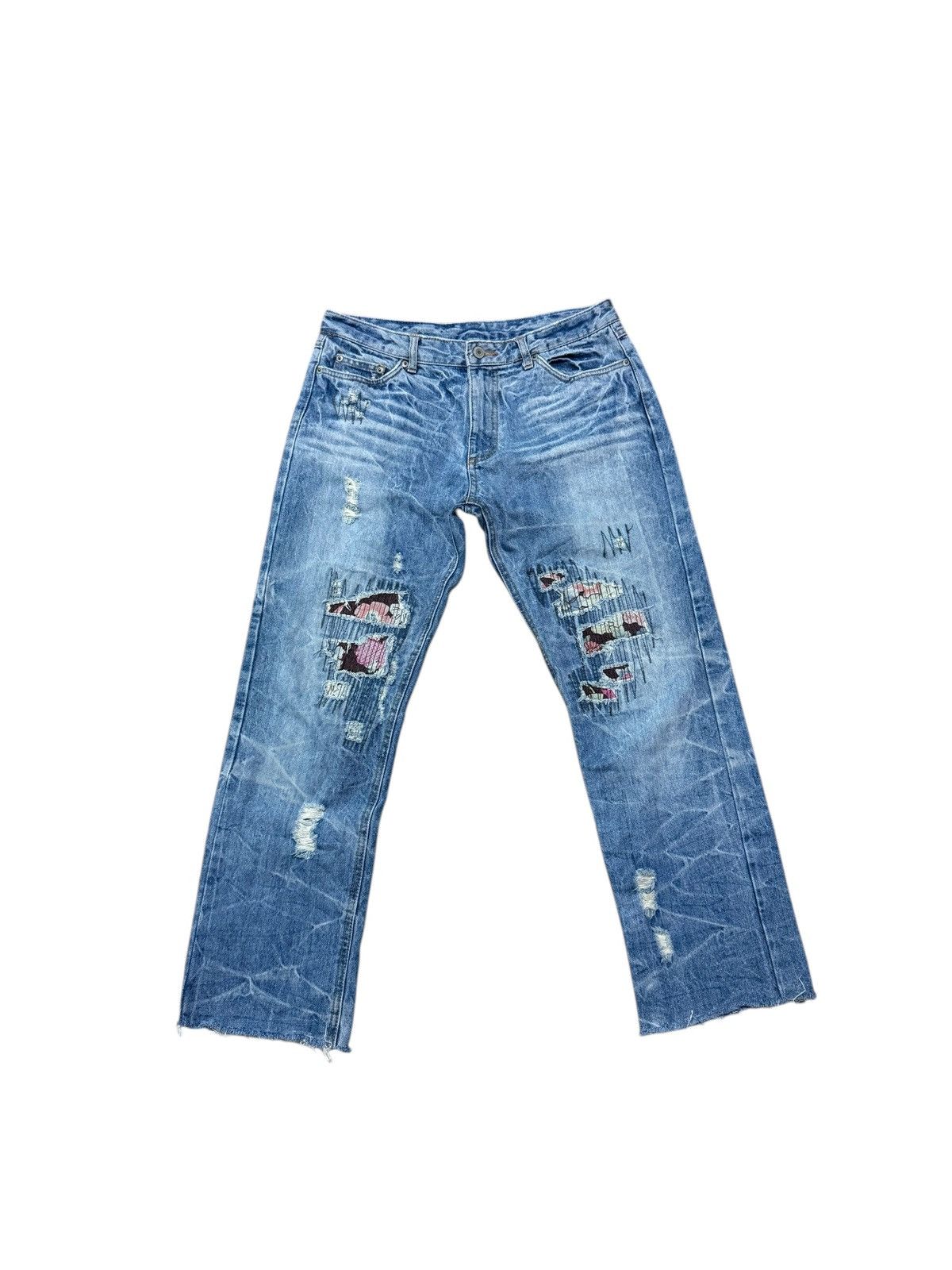 Japanese Brand × Vintage DISTRESSED PATCHWORK JEANS Size US 31 - 1 Thumbnail