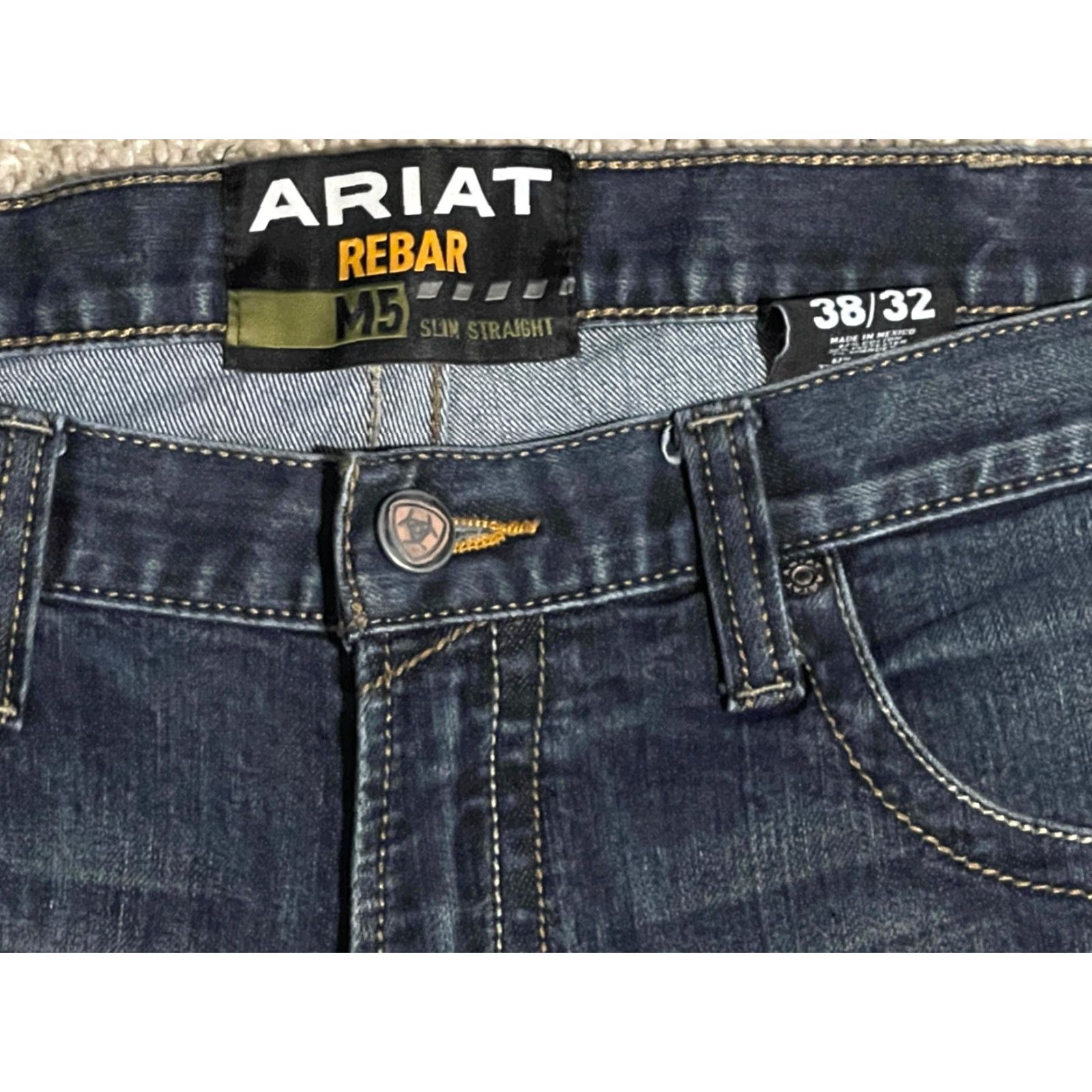 Ariat Ariat Rebar M5 Slim Straight Jeans 38x31.5 Medium Wash Cotton Blend Jeans Mens Size US 38 / EU 54 - 2 Thumbnail