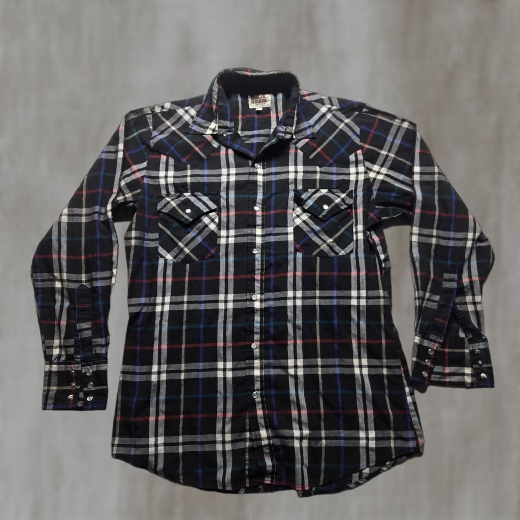 Vintage VINTAGE Ely 1878 Shirt Western Cowboy Rodeo Pearl Snap Black Plaid Long Sleeve M Medium Black Cotton Button-Up Shirt Mens Size US M / EU 48-50 / 2 - 1 Thumbnail