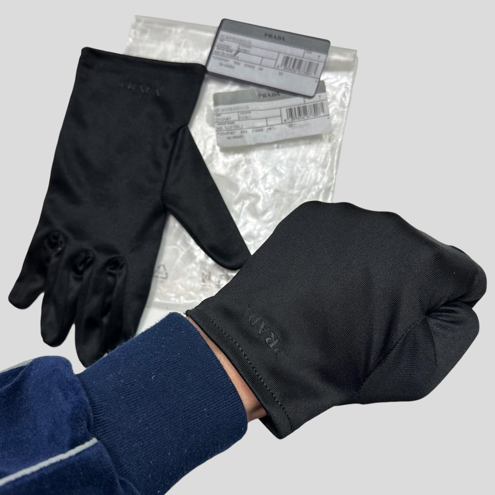 Prada Prada Microfibre Black Embossed Logo Gloves - 6/7 Size ONE SIZE - 1 Thumbnail